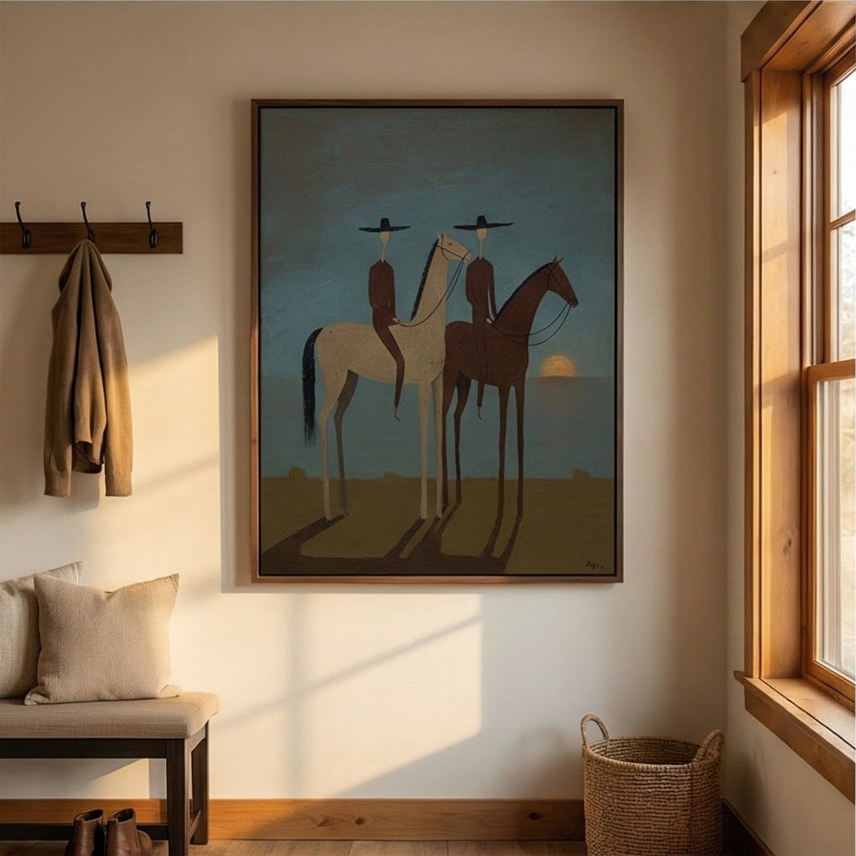 "SunSet Riders" - Modern Heavy Impasto Abstract Artwork | Beige Palette Knife Painting | Luxury Vertical Wall Art #YK 1591