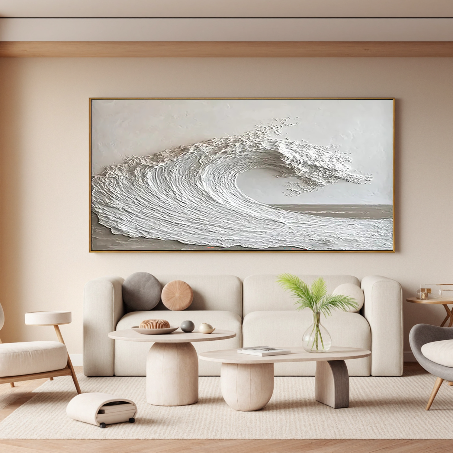 "Sand Shore" - 3D Heavy Impasto Plaster Relief | Beige Plaster Texture Statement Art