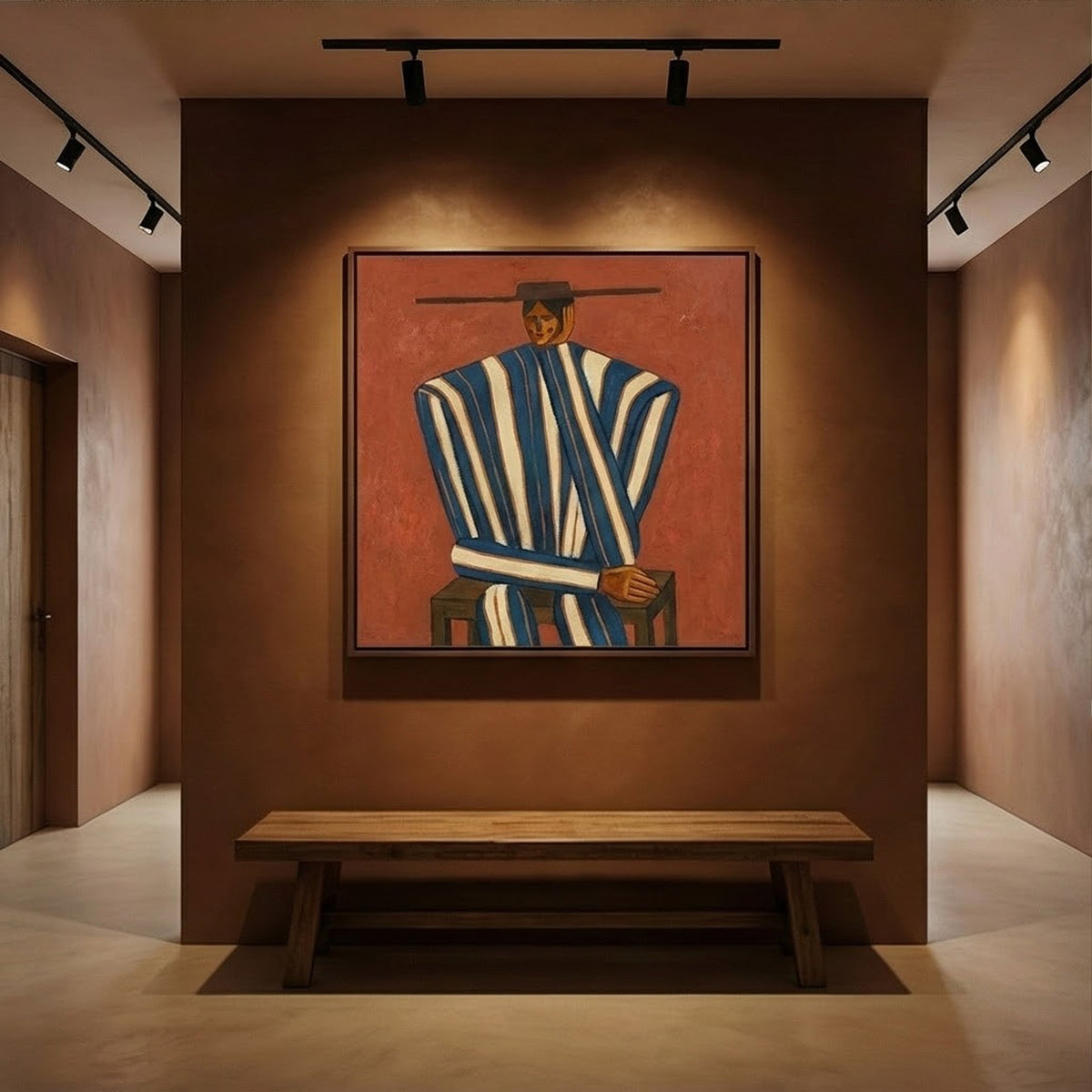 "Striped Serenity" - Modern Heavy Impasto Abstract Artwork | Golden & Brown Palette Knife Painting | Luxury Square Wall Art #YK 1600