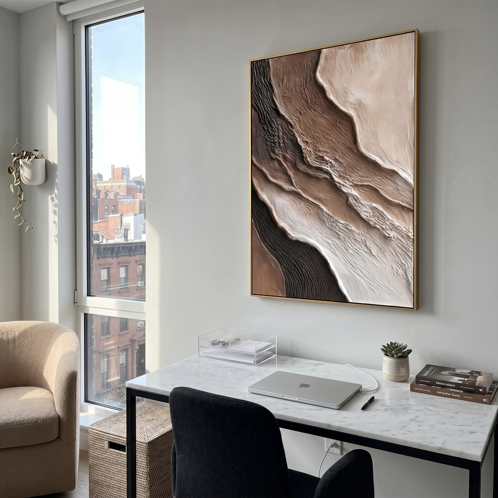 "Resilient Pulse" – Modern Sculptural Impasto Rose | Moody Master Suite Statement Art
