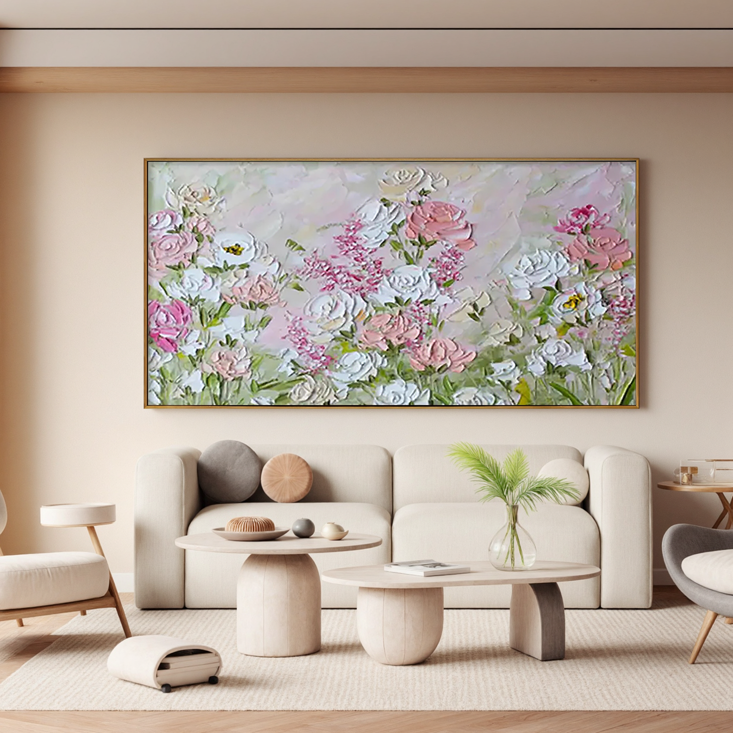 "Warm Drift" - 3D Heavy Impasto Plaster Relief | Beige & White Plaster Texture Statement Art