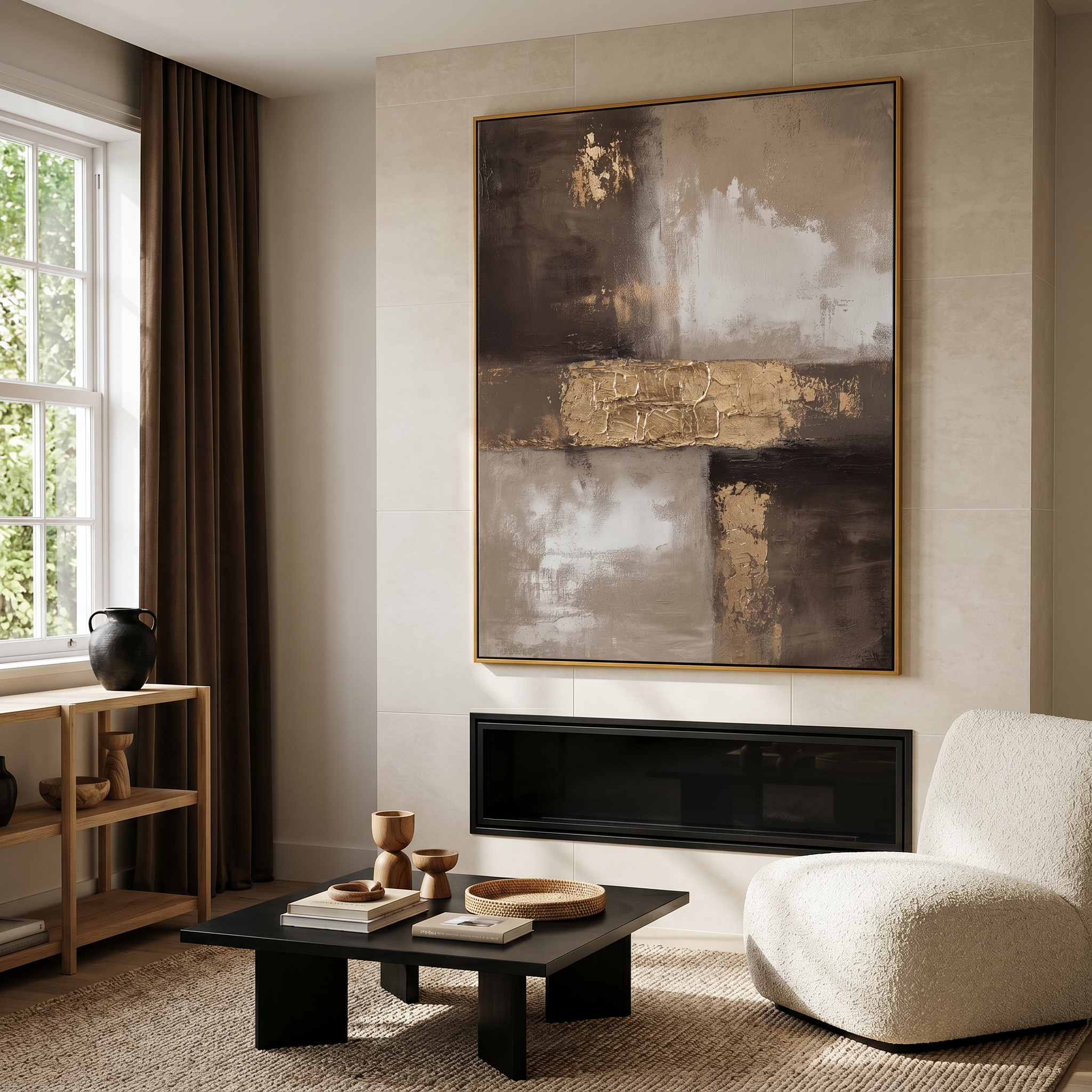"Gilded Strata" – Industrial Wabi-Sabi Gold Leaf Abstract Painting | Sophisticated Study Statement Art