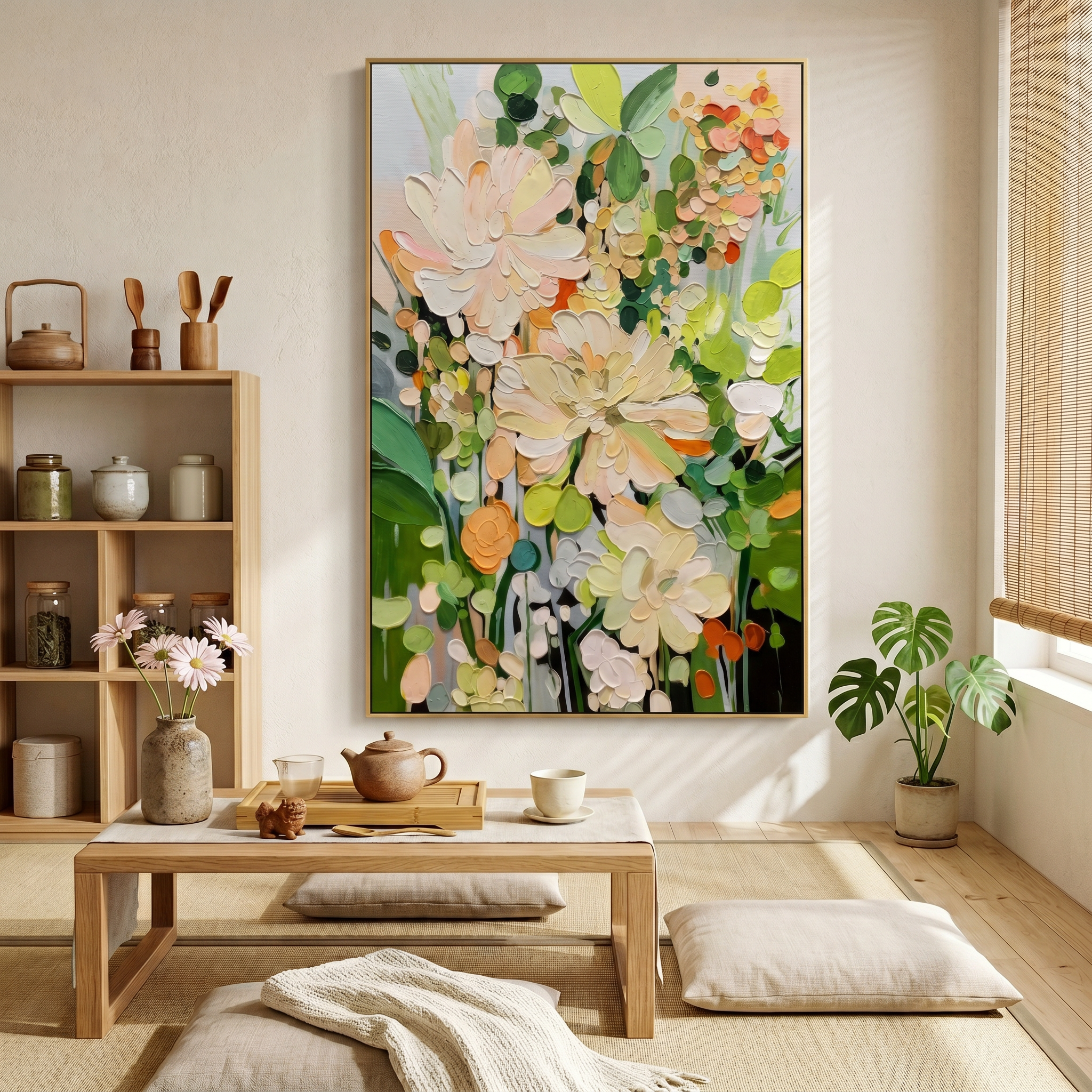 "Meadow Grace" – Modern 3D Impasto Floral Canvas | Whimsical Whimsical Garden Wall Art