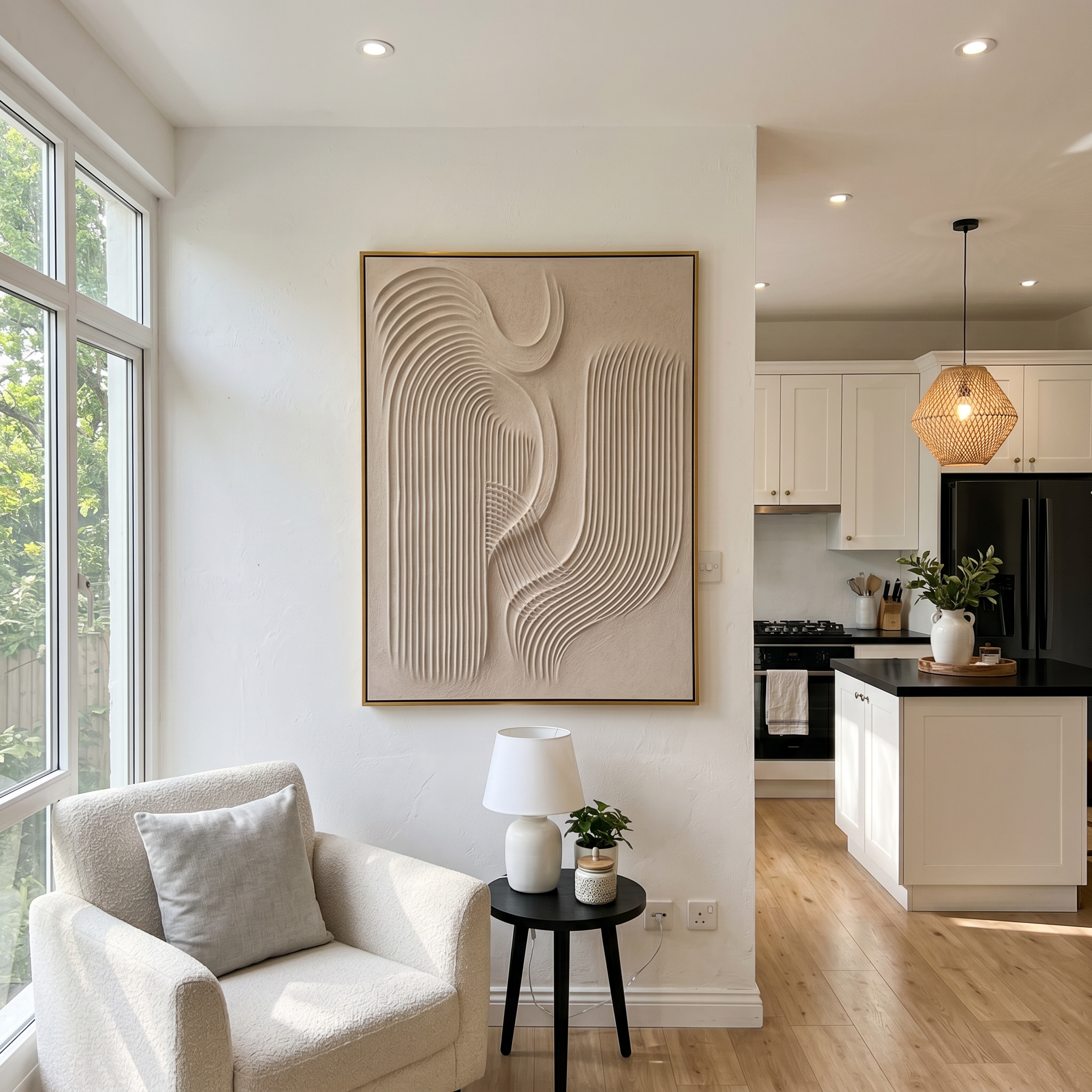 "Zen Echo" – Minimalist 3D Relief Rhythmic Textured Art | Contemporary Master Bedroom Decor