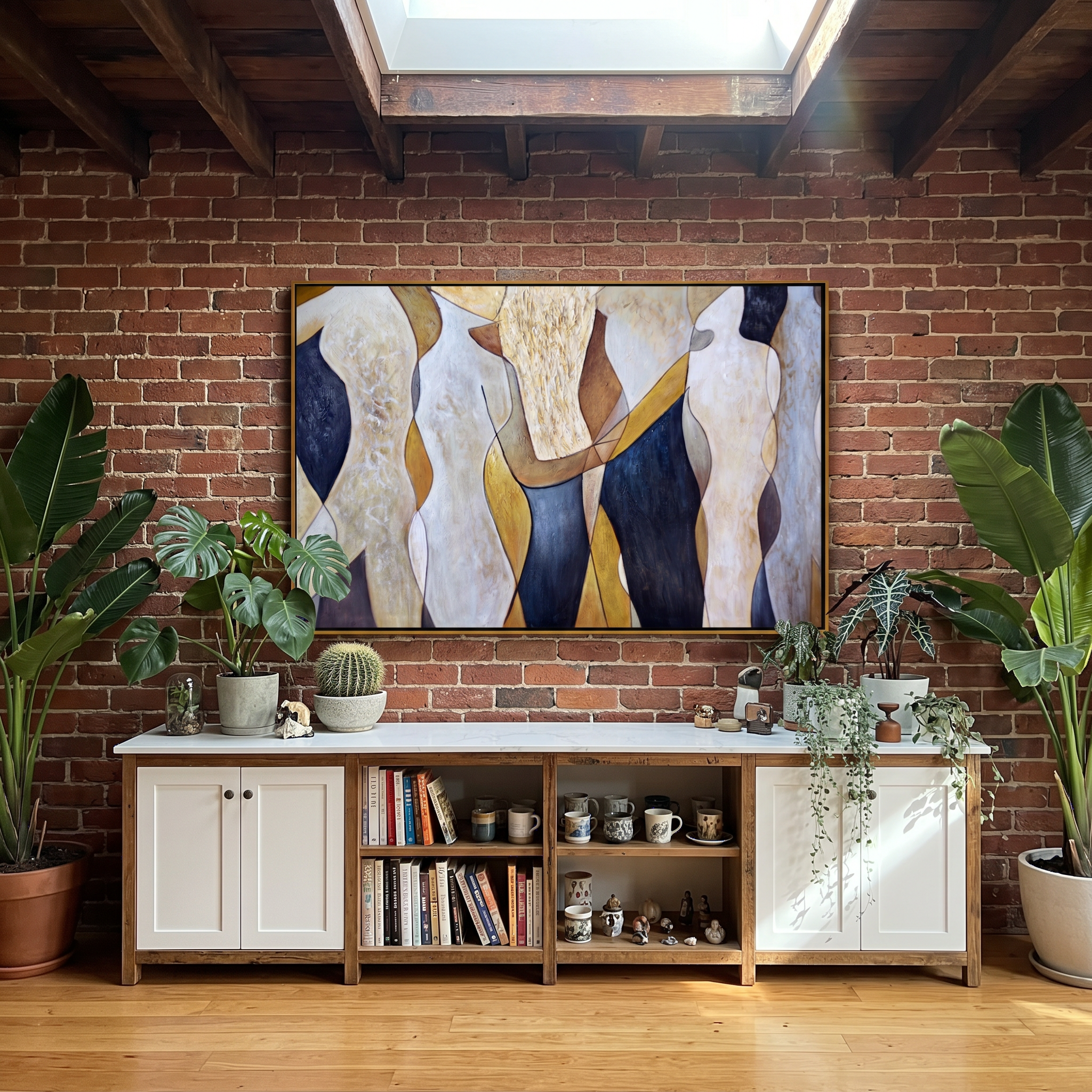 "Soul Harmony" – Modern Abstract Figurative Earth Tone Acrylic Painting | Sophisticated Hallway Statement Art