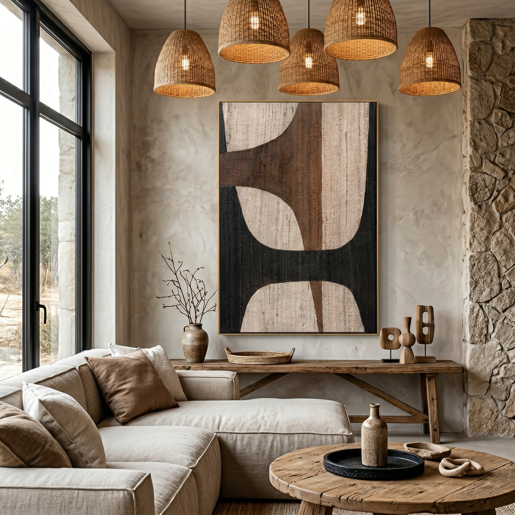 "Organic Totem" – Mid-Century Modern Biomorphic Earth Tone Abstract | Sophisticated Study Statement Art