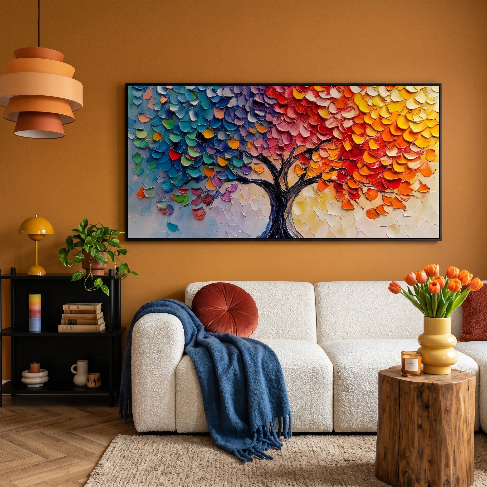 "Vibrant Awakening" – Rainbow Impasto Tree of Life Oil Painting | Modern Living Room Wall Art