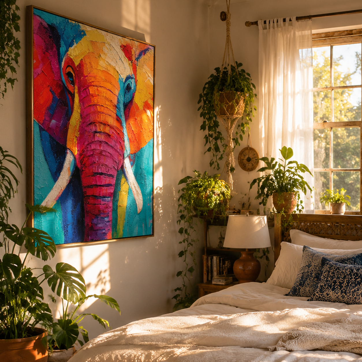 "Colorful Pachyderm Spirit" – Expressive Impasto Animal Artwork | Tactile Vibrant Elephant Canvas | Luxury Statement Vertical Wall Art#AN 001