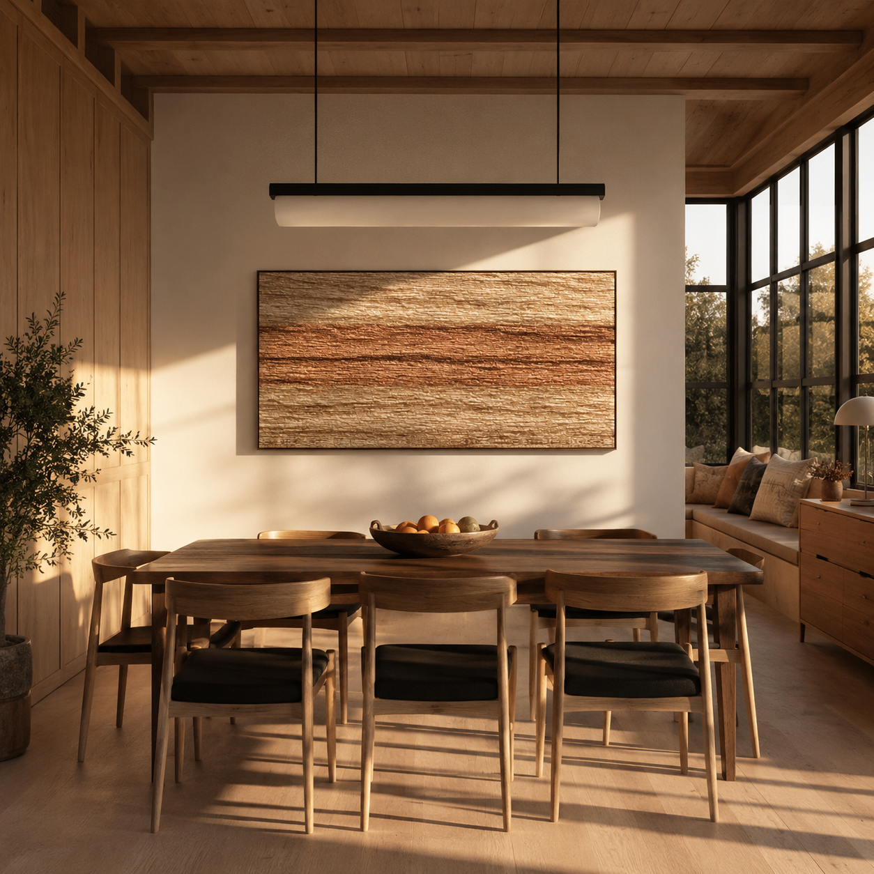 "Earthy Luminous Stripes" – Tactile Minimalist Abstract Art | Metallic Copper & Beige Impasto Wall Decor | Contemporary Horizontal Art#PT 009