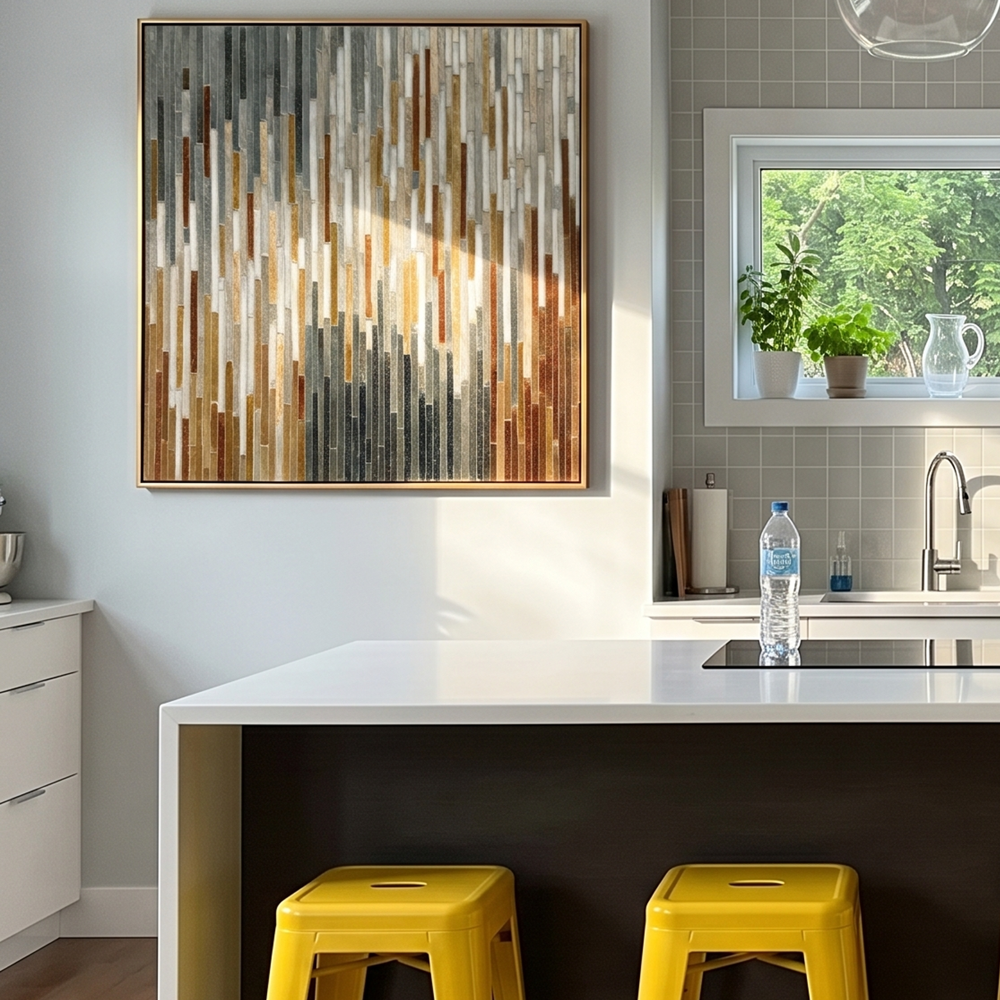 "Vertical Earthfall" – Modern Mosaic Abstract | 3D Warm Neutral & Bronze Tiled Wall Art | Luxury Square Wall Decor#PT 014