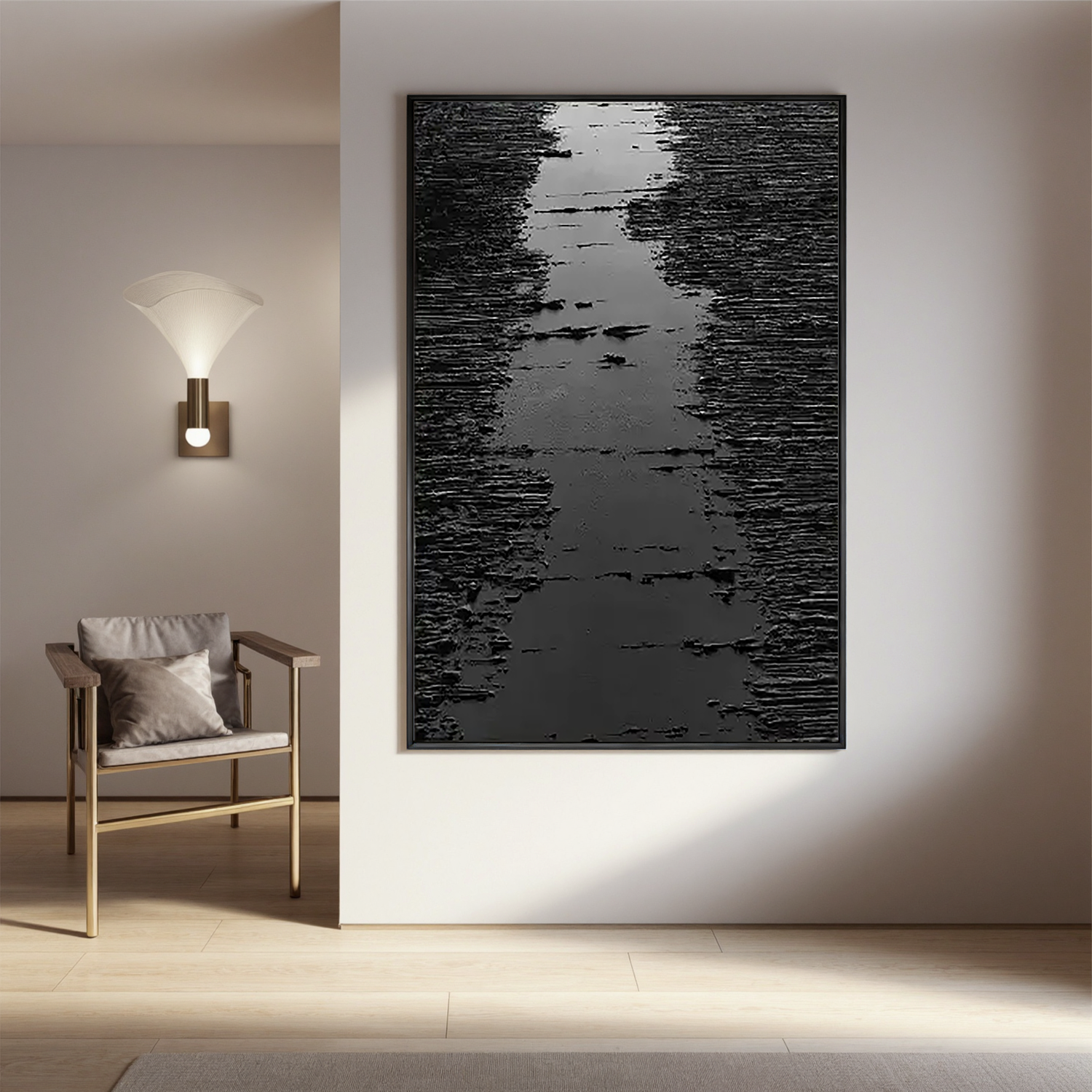 "Abstract Form" - 3D Heavy Impasto Plaster Relief | Black Plaster Texture Statement Art