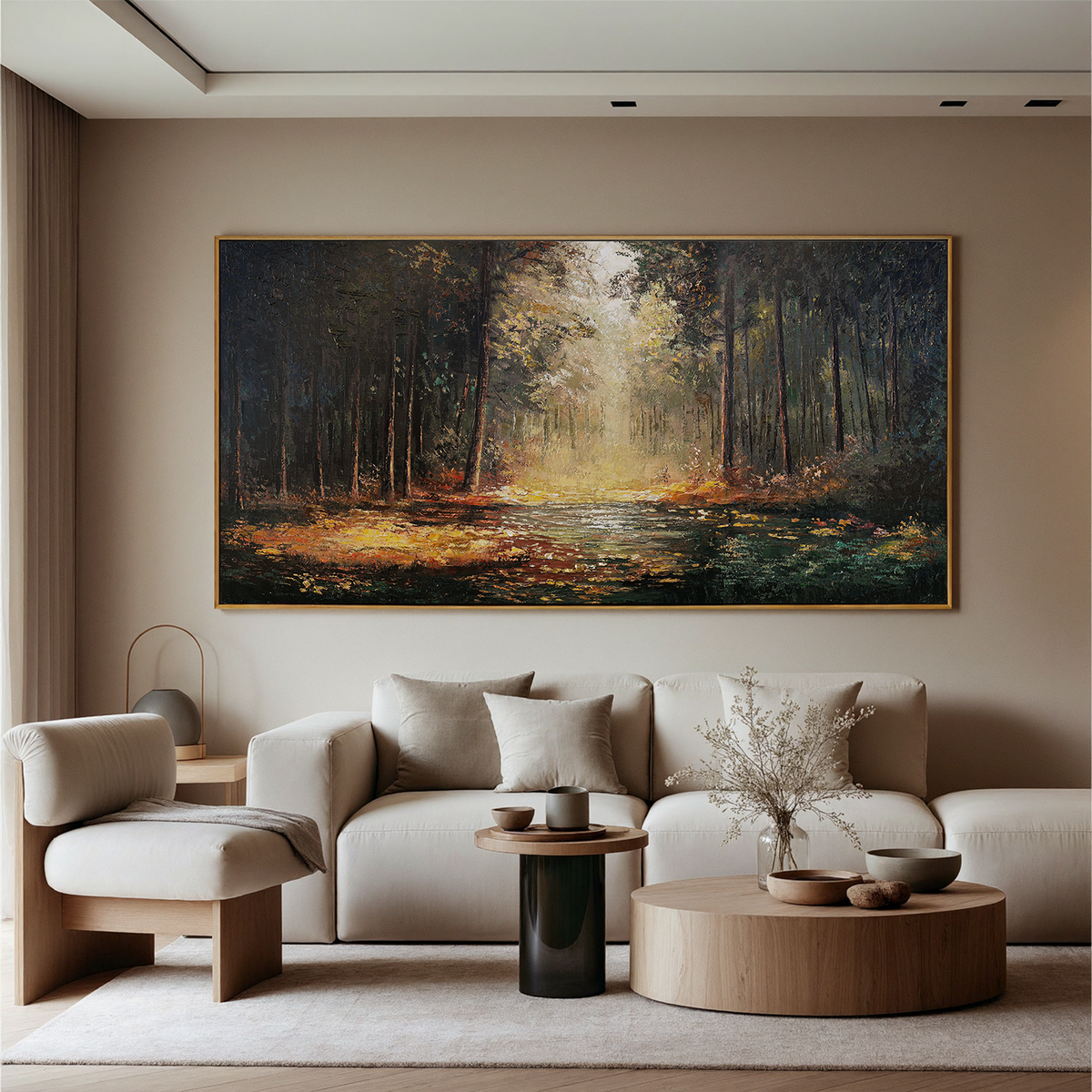 "Warm Abstract" - Impressionist Landscape | Brown & Beige Landscape Art Statement Art