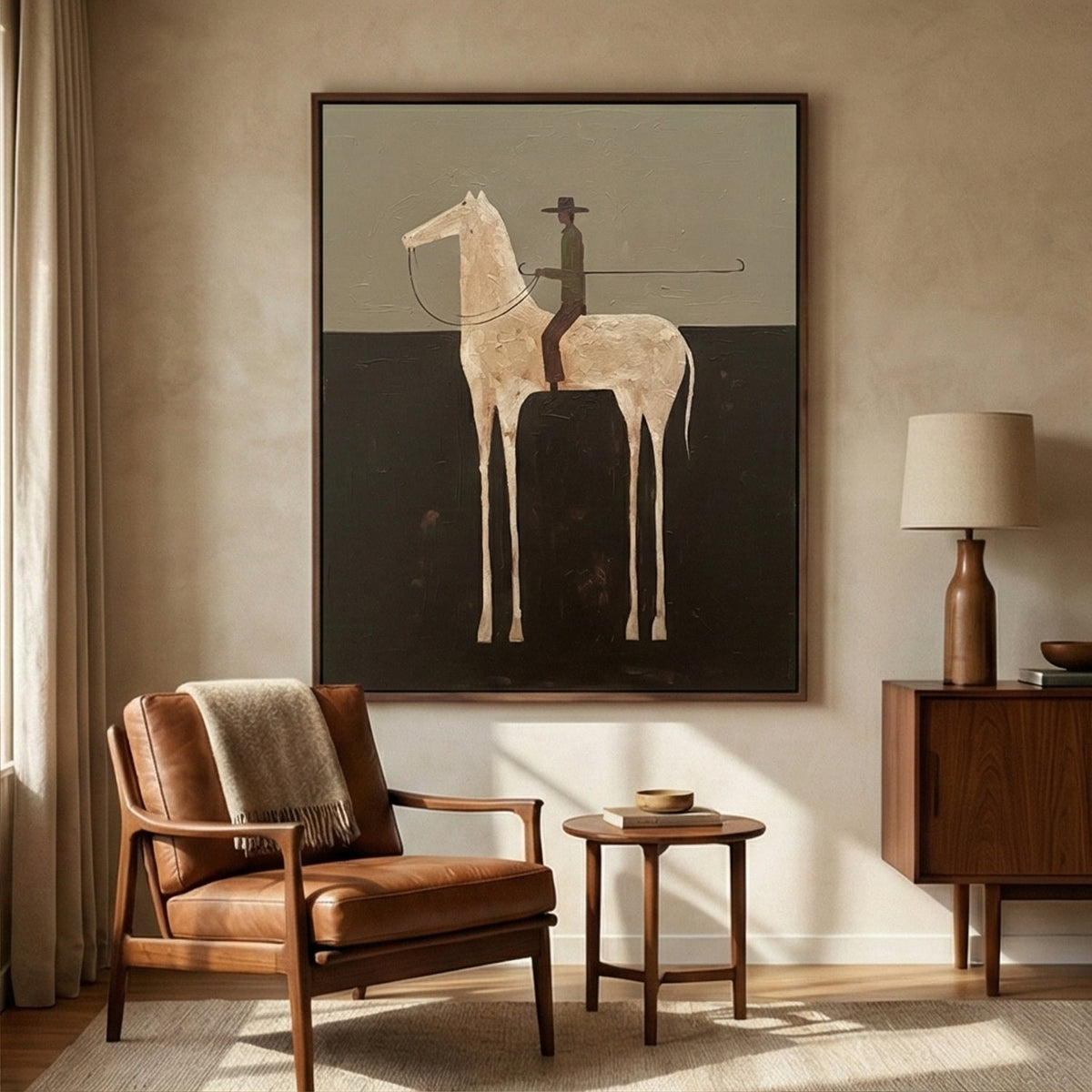 "Midnight Rider" - Modern Heavy Impasto Western Animal Artwork | Black & White Palette Knife Painting | Luxury Vertical Wall Art #YK 1589