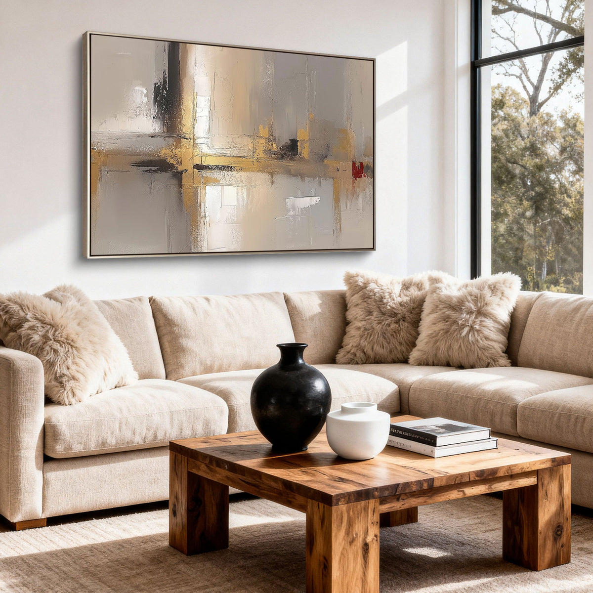 "Golden Bloom" - Minimalist Impasto Abstract | Black & Gold Abstract Art Statement Art
