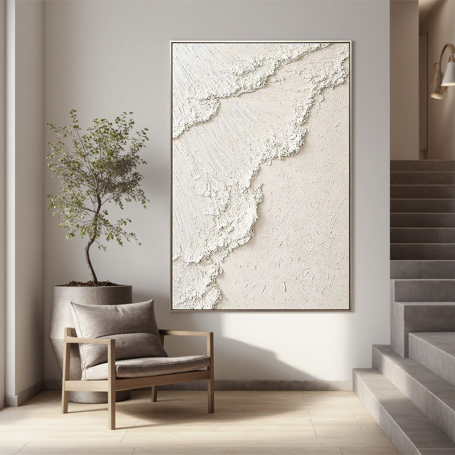"Nude Coast" - 3D Heavy Impasto Plaster Relief | Beige Plaster Texture Statement Art