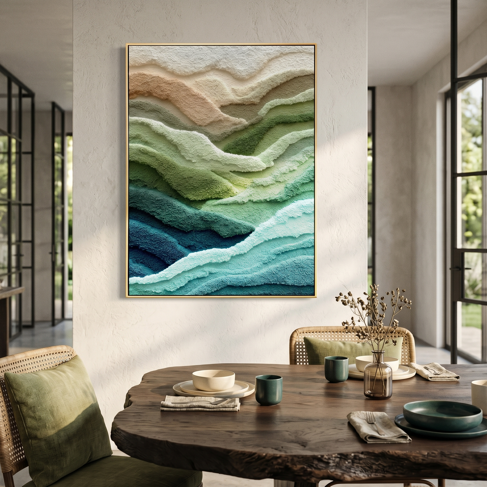"Textured Ocean Gradient" – Tactile Abstract Landscape Art | Earthy Teal, Sage & Beige Impasto Wall Decor | Contemporary Vertical Art#PT 005