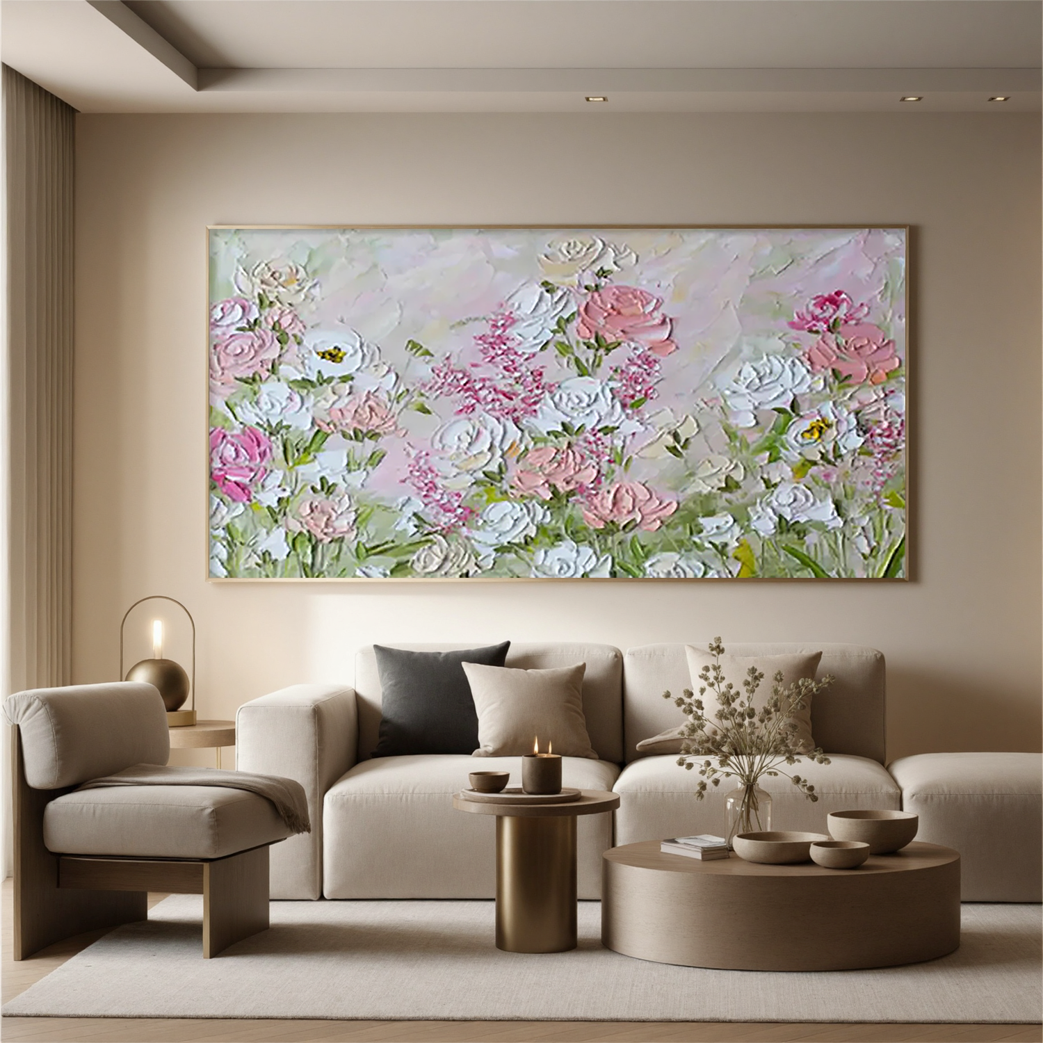 "Warm Drift" - 3D Heavy Impasto Plaster Relief | Beige & White Plaster Texture Statement Art
