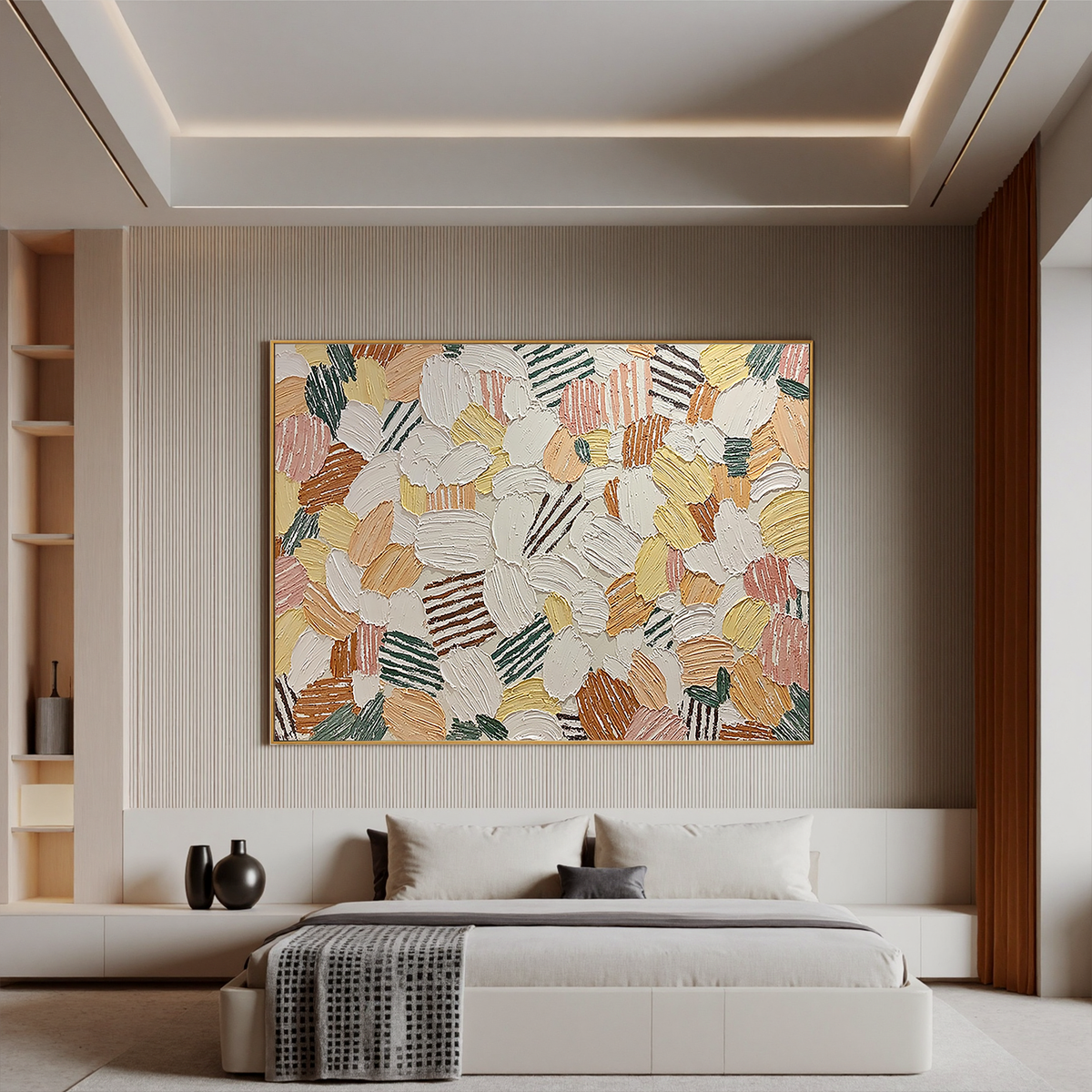 "Mosaic Garden" - 3D Heavy Impasto Colorful Petal Mosaic | Warm Earth-Tone Textured Statement Art