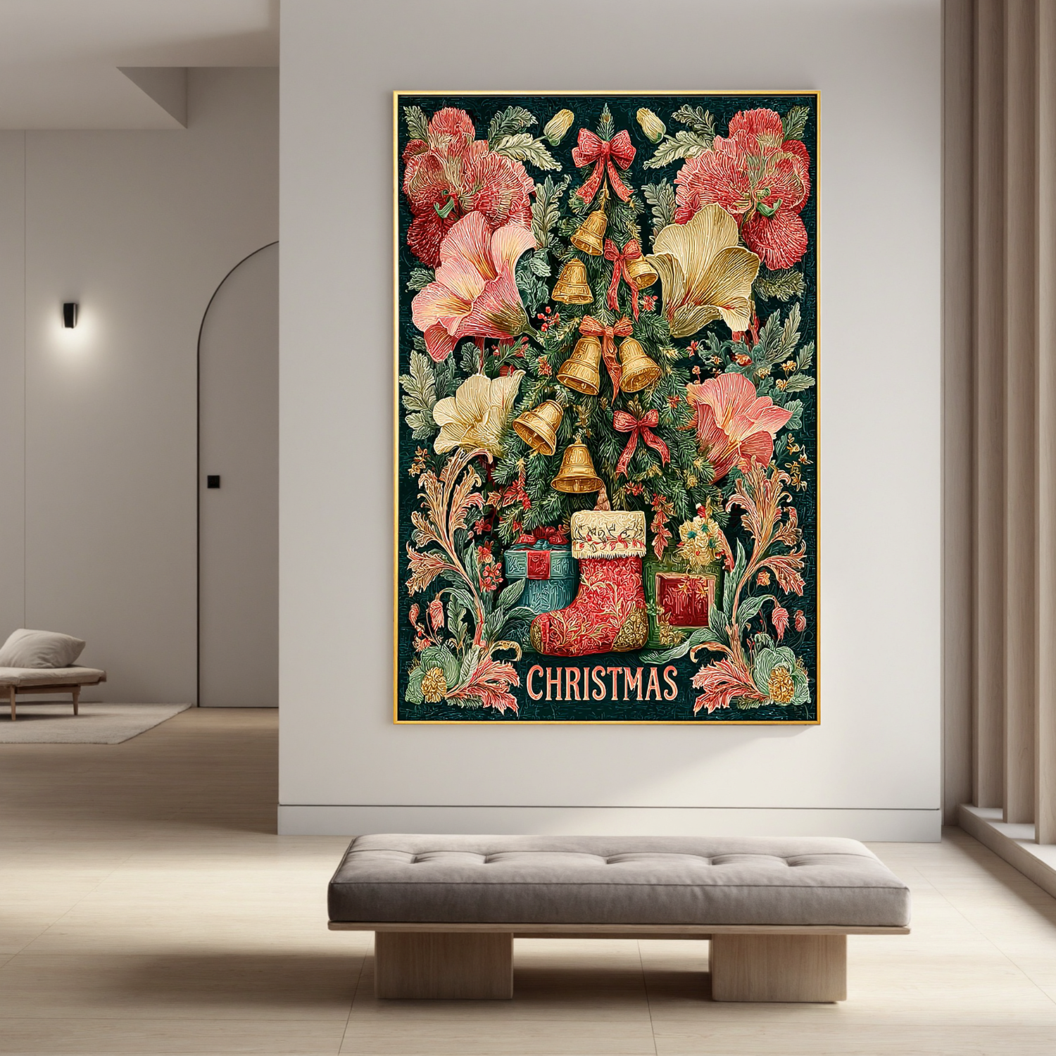 "Victorian Christmas Garden" - Hand-Painted Ornate Botanical Holiday | Festive Floral Statement Art
