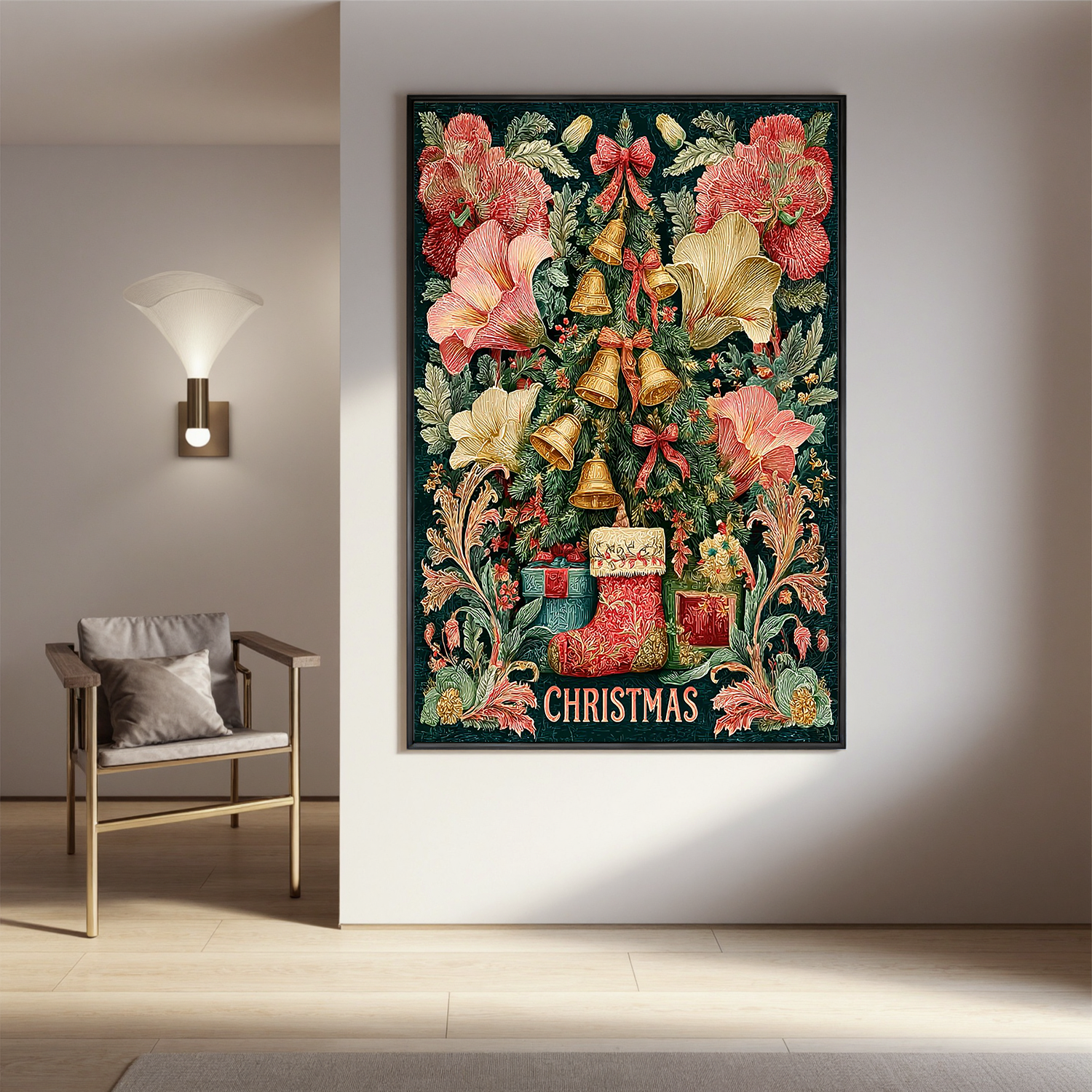 "Victorian Christmas Garden" - Hand-Painted Ornate Botanical Holiday | Festive Floral Statement Art