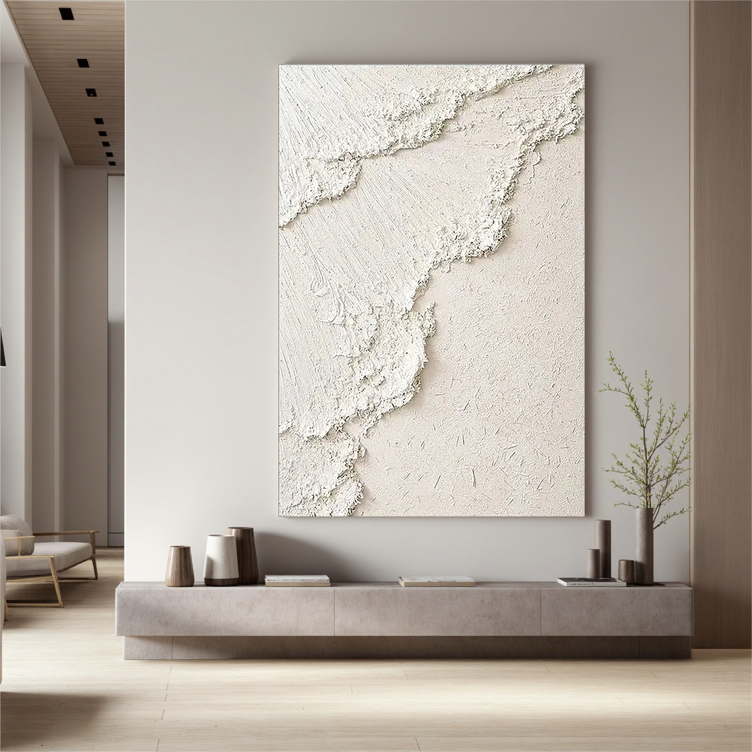 "Nude Coast" - 3D Heavy Impasto Plaster Relief | Beige Plaster Texture Statement Art