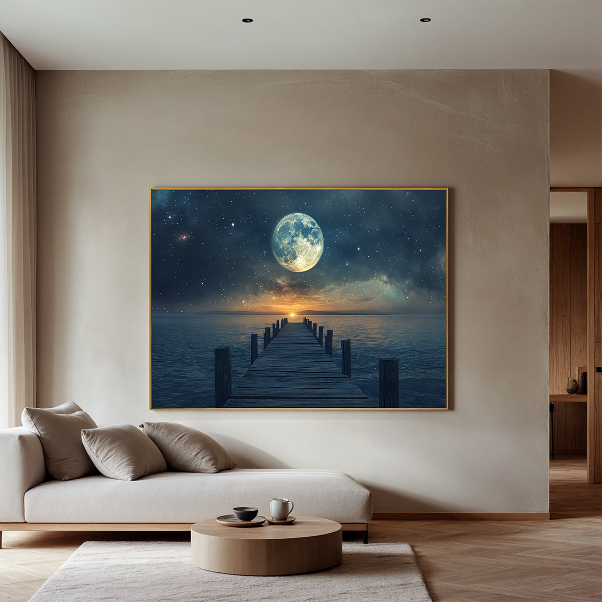 "Golden Shore" - Impressionist Landscape | Gold & Grey Seascape Art Statement Art