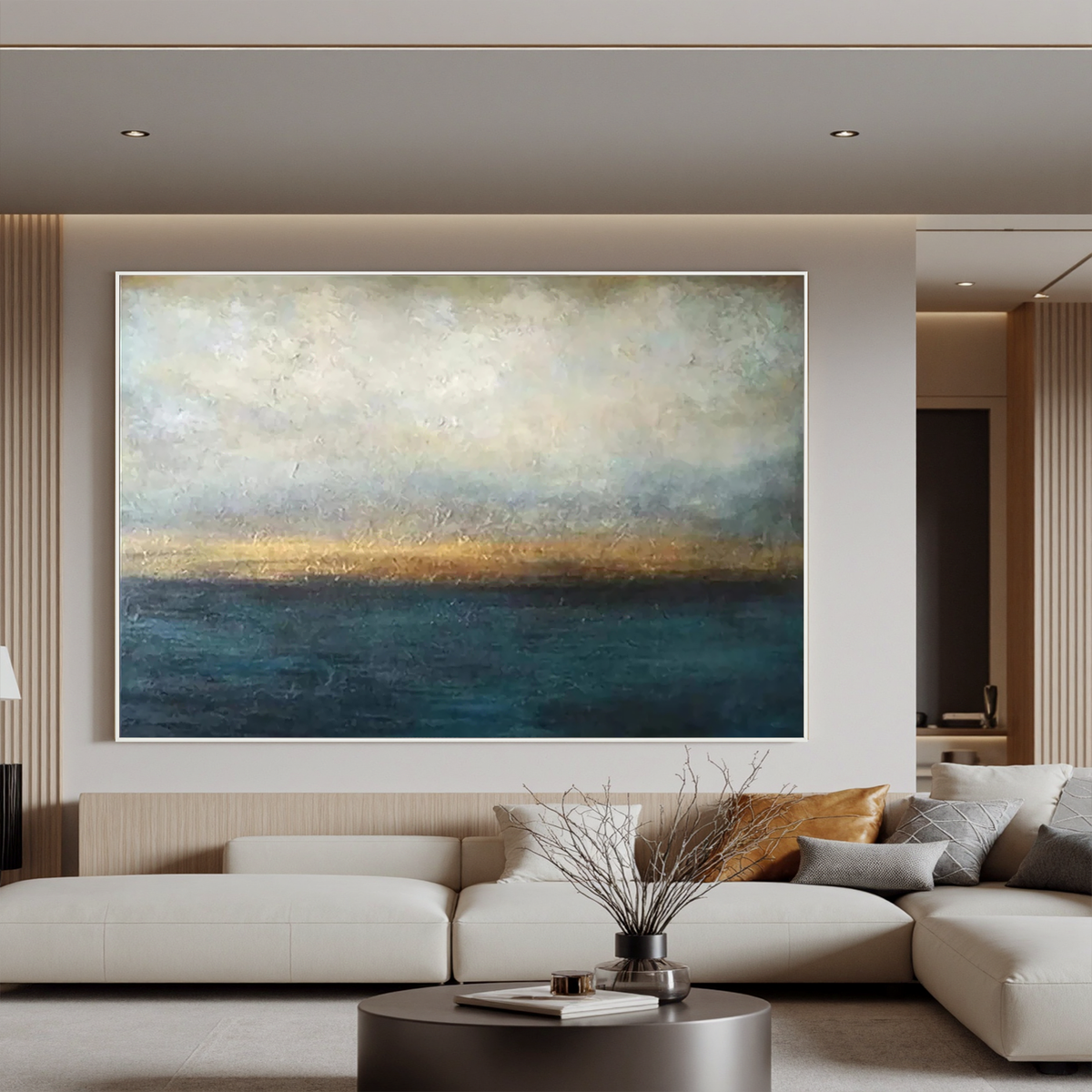 "Ember Tide" - Atmospheric Impasto Seascape | Deep Teal & Amber Moody Coastal Statement Art