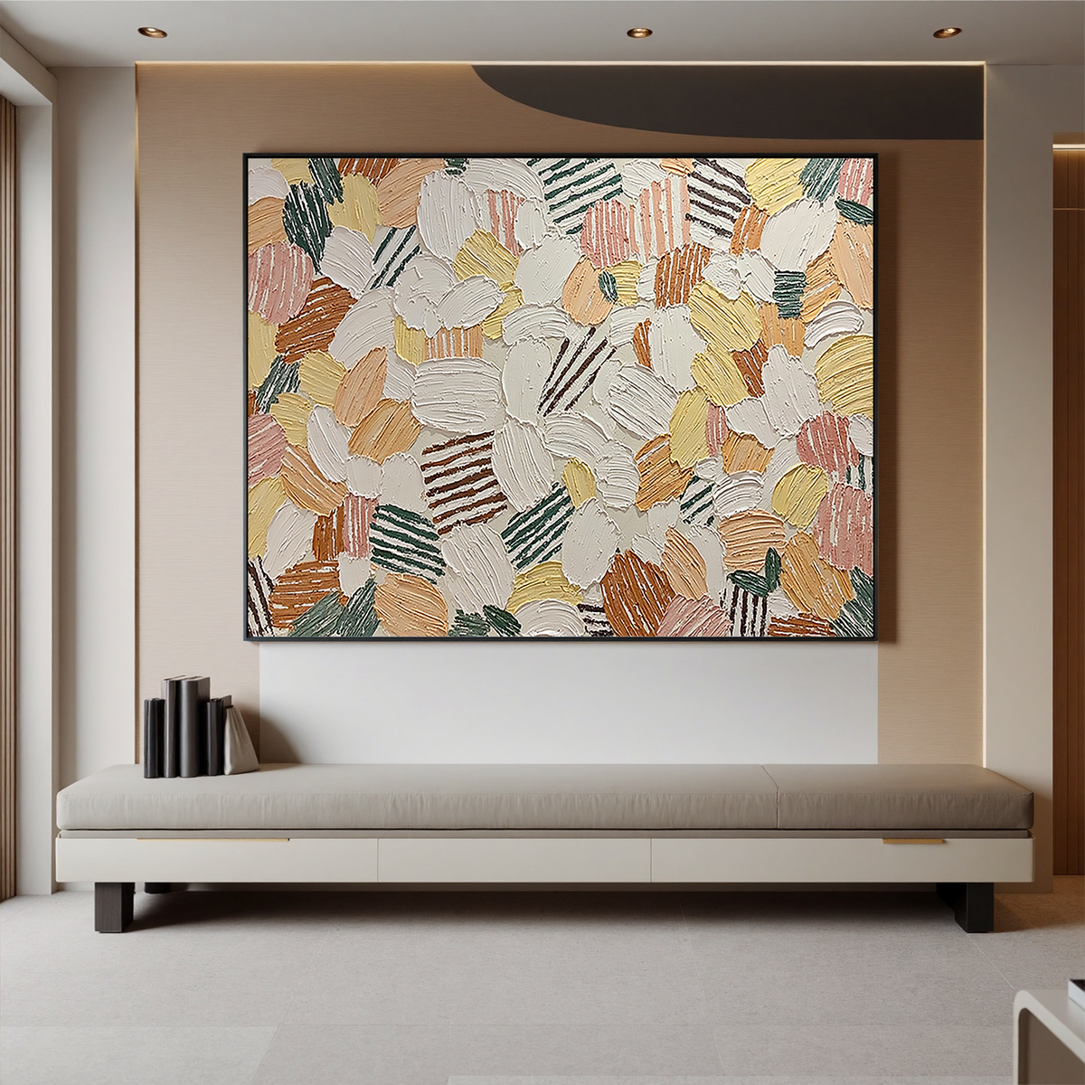 "Mosaic Garden" - 3D Heavy Impasto Colorful Petal Mosaic | Warm Earth-Tone Textured Statement Art