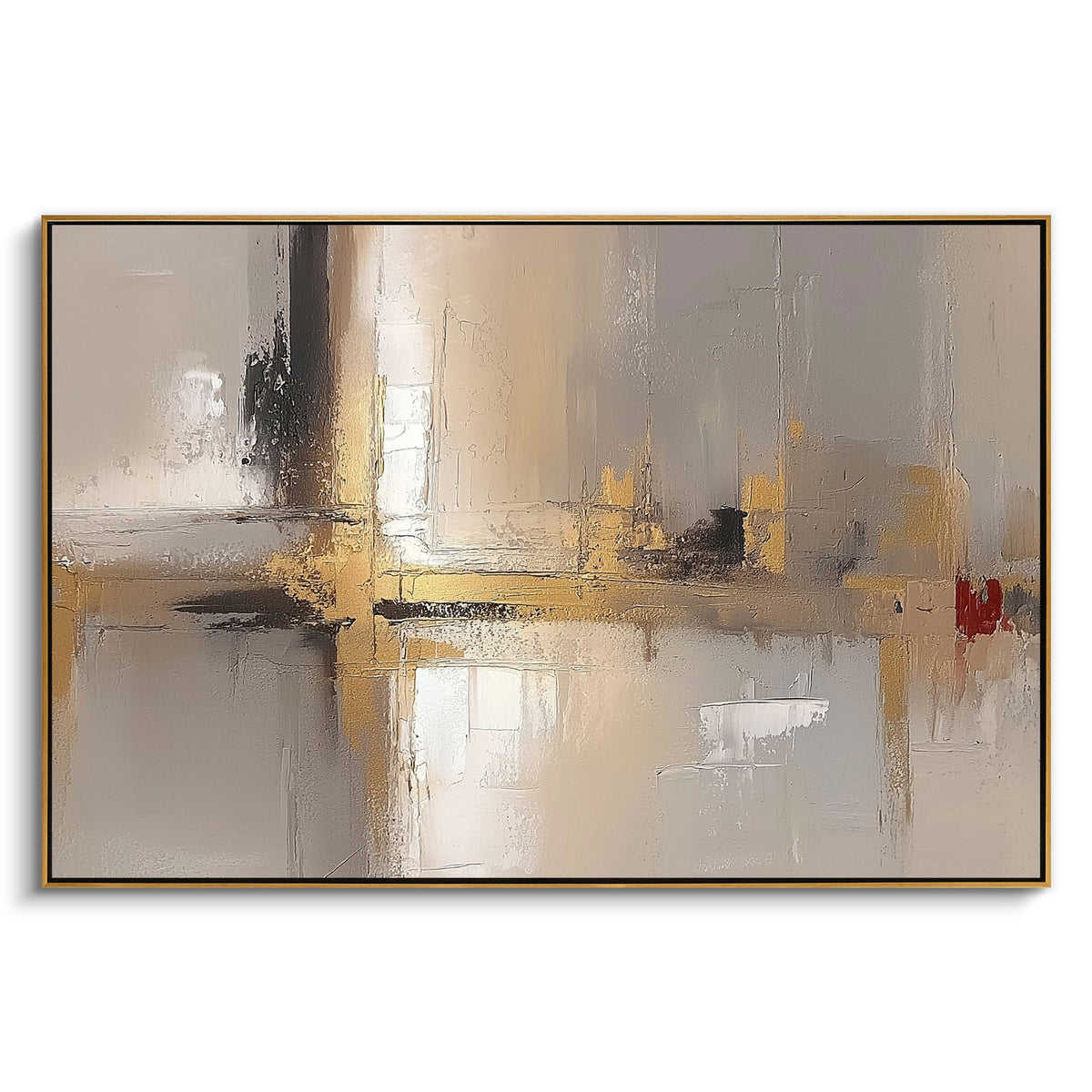 "Golden Bloom" - Minimalist Impasto Abstract | Black & Gold Abstract Art Statement Art