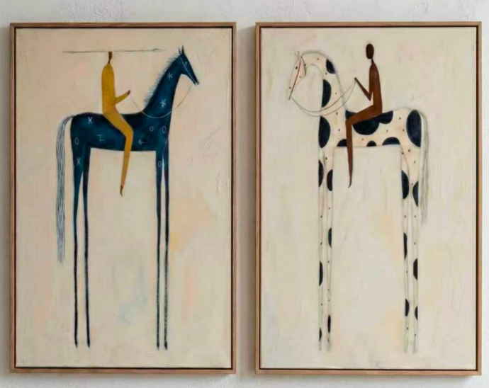 "Twin Nocturnes" - Modern Heavy Impasto Abstract Artwork | Golden Palette Knife Painting | Luxury Two-Panel Vertical Wall Art #YK 1607