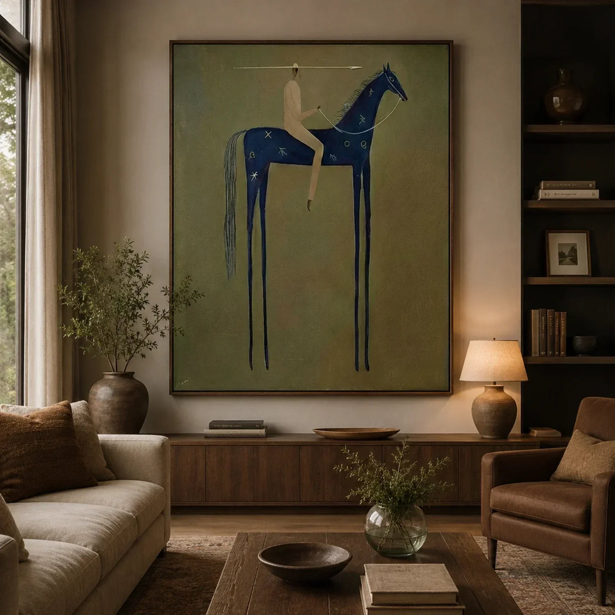 "Emerald Stillness" - Modern Heavy Impasto Western Animal Artwork | Blue Palette Knife Painting | Luxury Vertical Wall Art #YK 1602