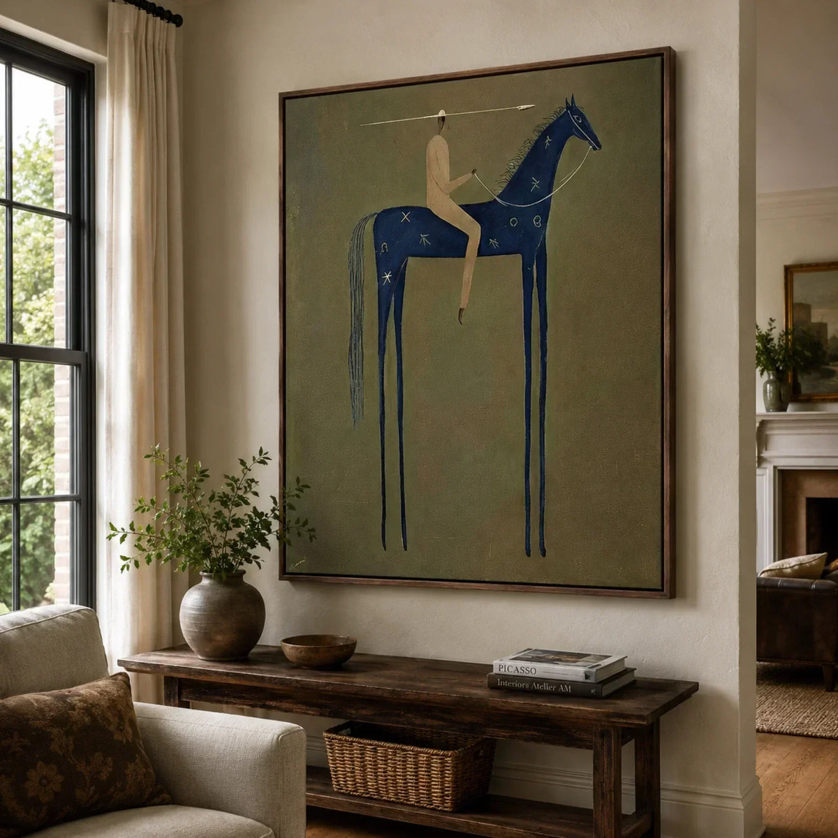 "Emerald Stillness" - Modern Heavy Impasto Western Animal Artwork | Blue Palette Knife Painting | Luxury Vertical Wall Art #YK 1602