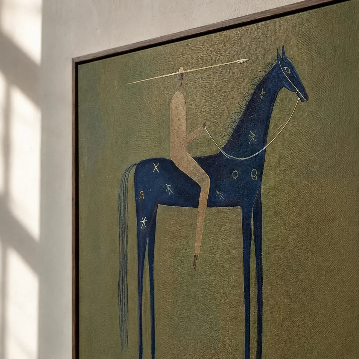"Emerald Stillness" - Modern Heavy Impasto Western Animal Artwork | Blue Palette Knife Painting | Luxury Vertical Wall Art #YK 1602
