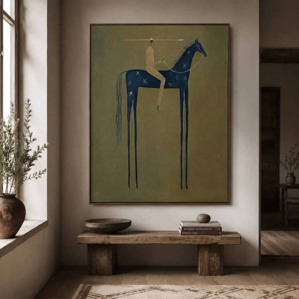 "Emerald Stillness" - Modern Heavy Impasto Western Animal Artwork | Blue Palette Knife Painting | Luxury Vertical Wall Art #YK 1602