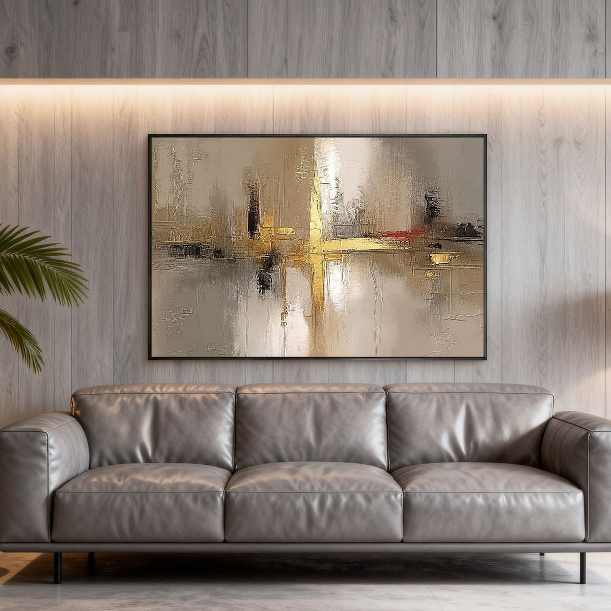 "Wheat Form" - Minimalist Impasto Abstract | Beige & Gold Abstract Art Statement Art