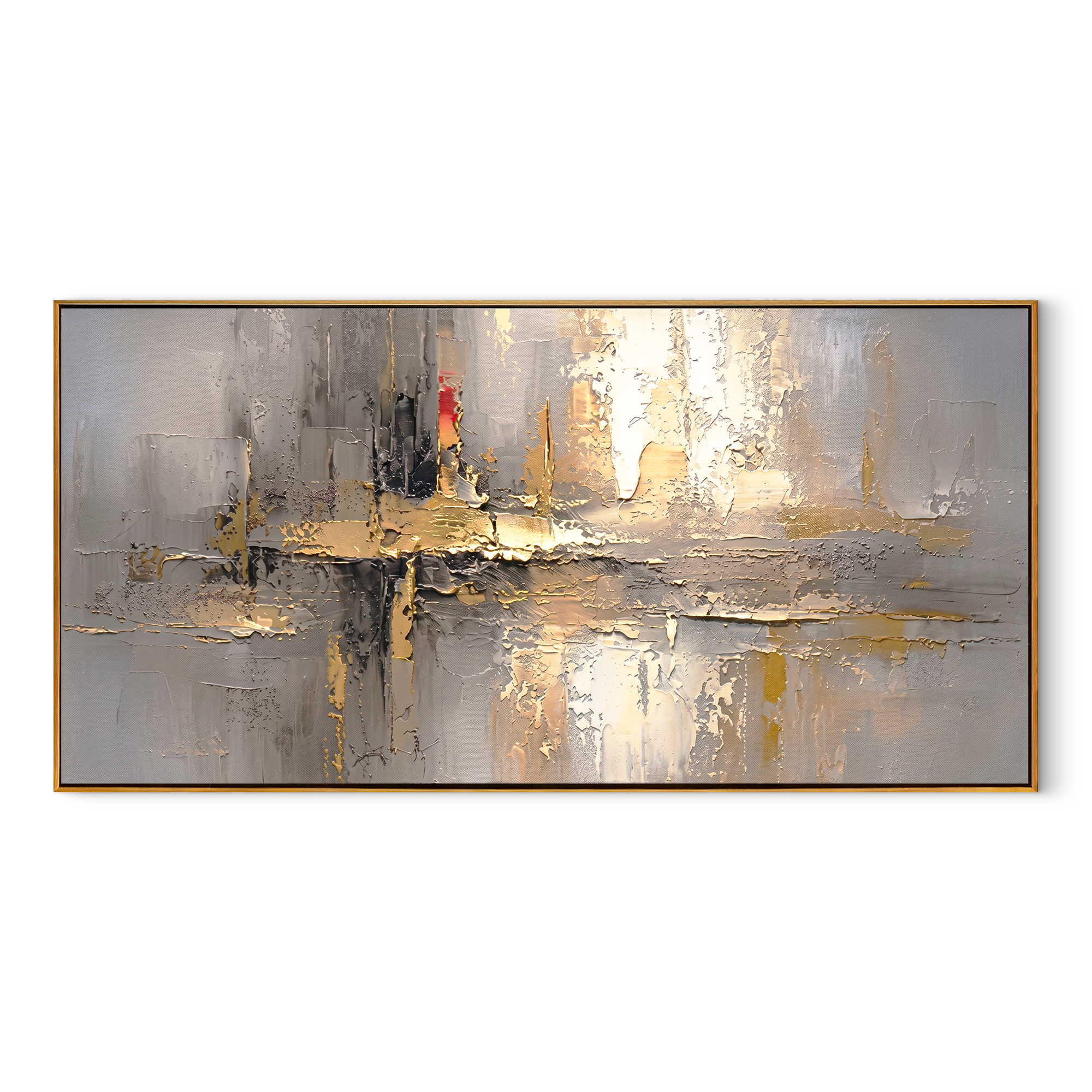 "Gilded Monolith" – Wabi-Sabi Abstract Gold Foil Textured Canvas Art | Minimalist Executive Office Decor