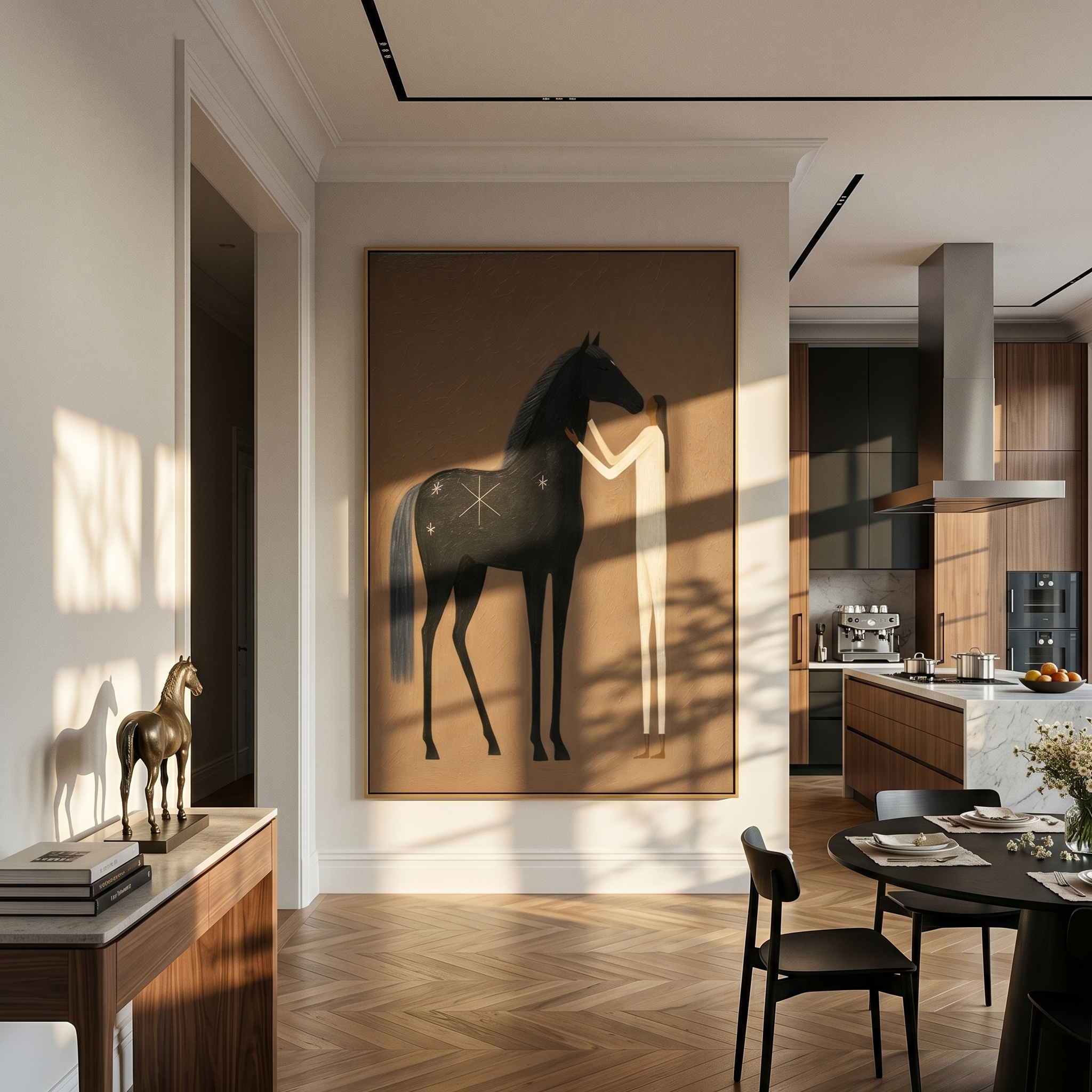 "Celestial Equine Companion" – Abstract Figurative Impasto Artwork | Serene Boho Wall Decor | Contemporary Vertical Statement Piece #PT 031