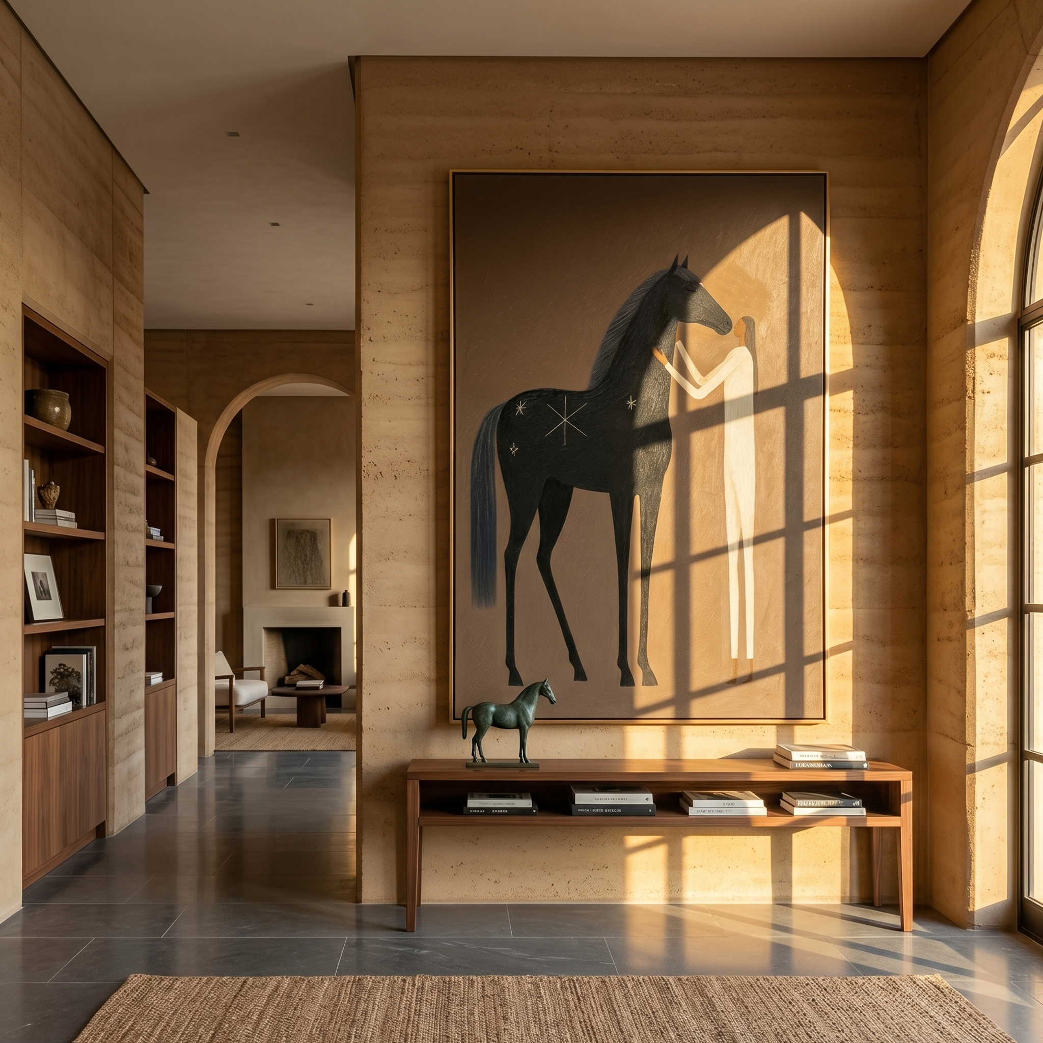 "Celestial Equine Companion" – Abstract Figurative Impasto Artwork | Serene Boho Wall Decor | Contemporary Vertical Statement Piece #PT 031
