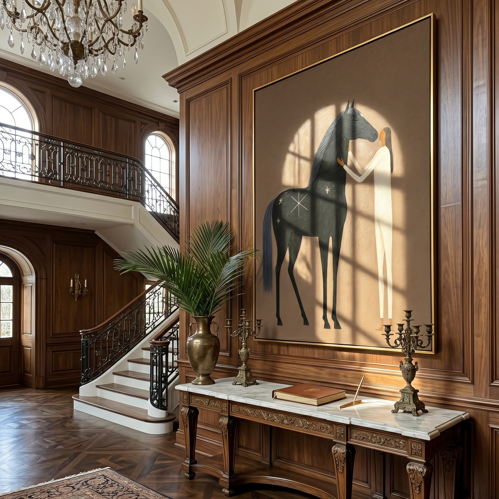 "Celestial Equine Companion" – Abstract Figurative Impasto Artwork | Serene Boho Wall Decor | Contemporary Vertical Statement Piece #PT 031