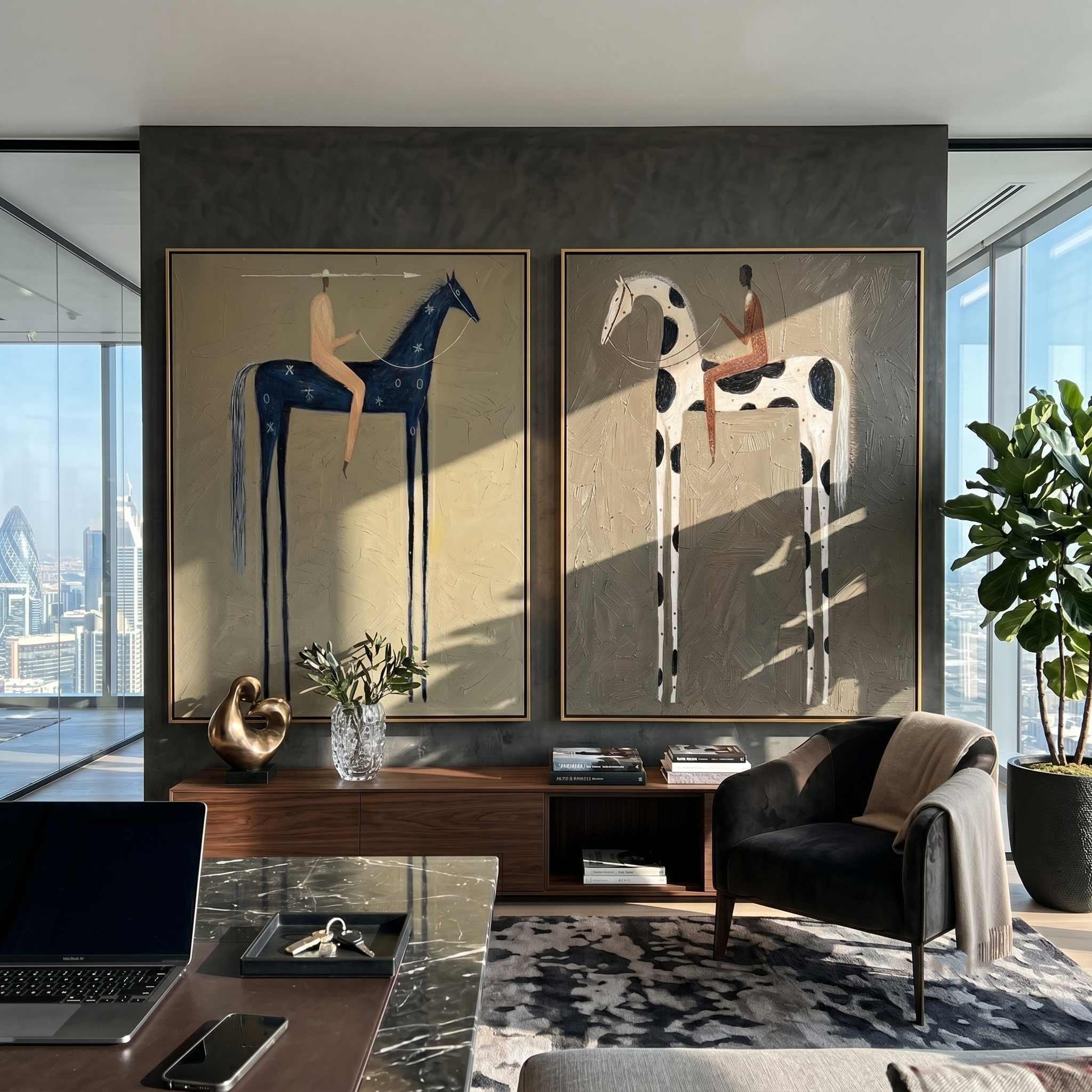 "The Last Map of Quiet Riders" — 3D Textured Abstract Western Rider Wall Art Set | Olive, Ivory & Umber Framed Diptych#VA623