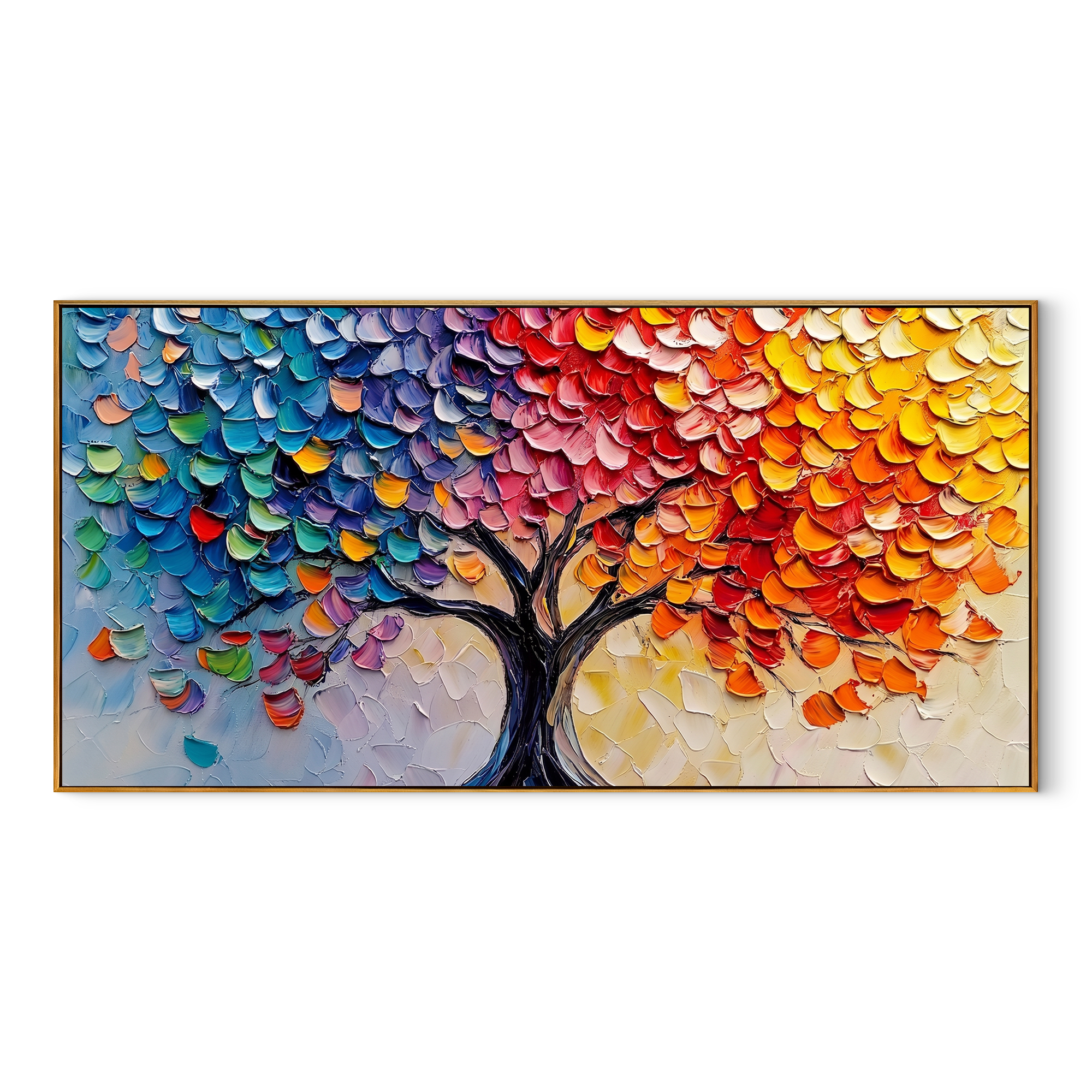 "Vibrant Awakening" – Rainbow Impasto Tree of Life Oil Painting | Modern Living Room Wall Art