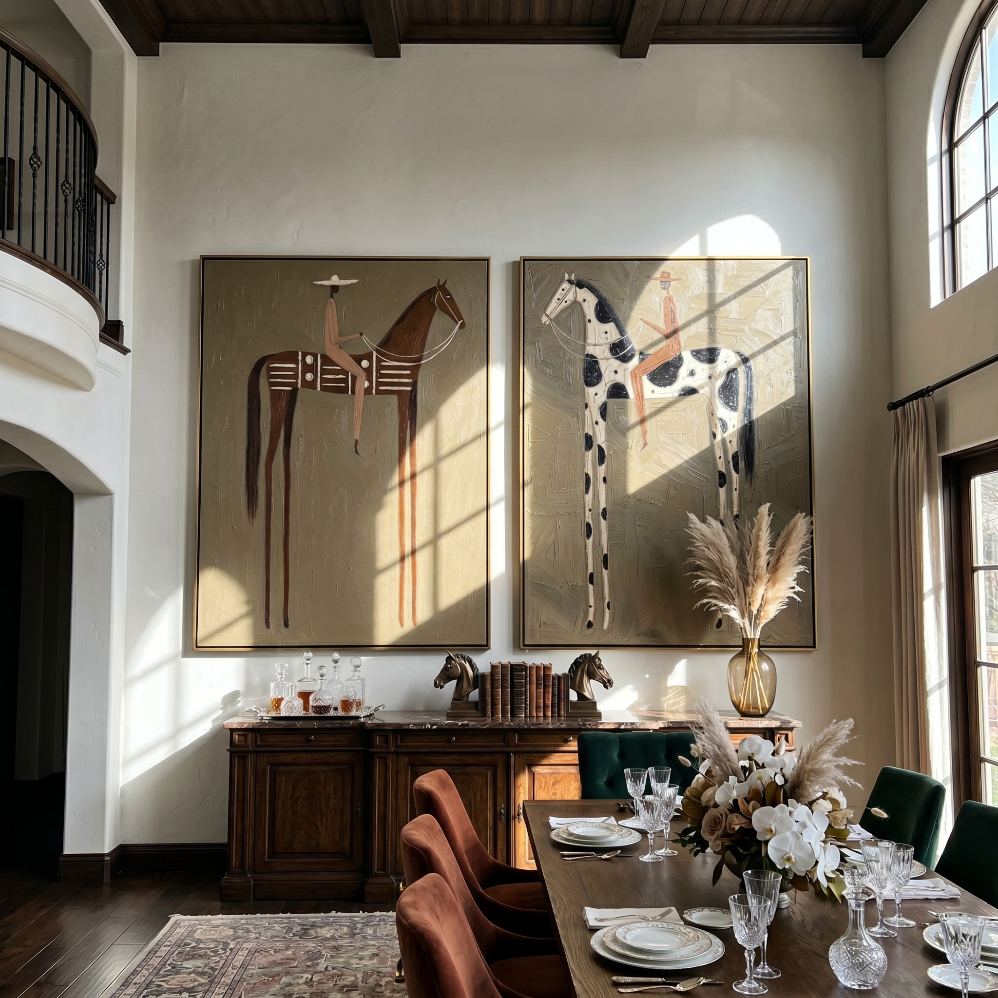 "Whispering Riders" — 3D Textured Abstract Horse & Rider Wall Art Set | Ochre & Slate Diptych#VA604