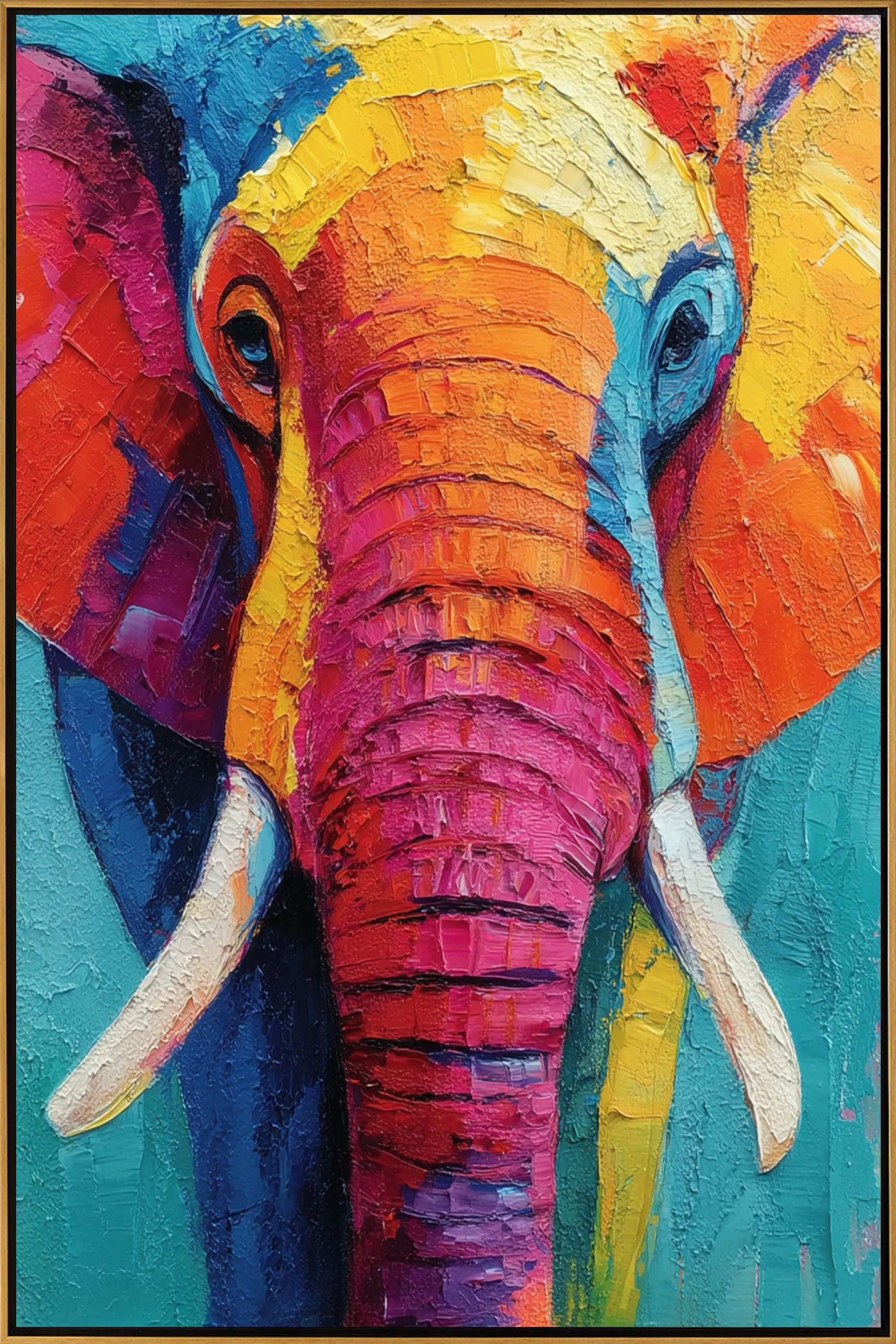 "Colorful Pachyderm Spirit" – Expressive Impasto Animal Artwork | Tactile Vibrant Elephant Canvas | Luxury Statement Vertical Wall Art#AN 001