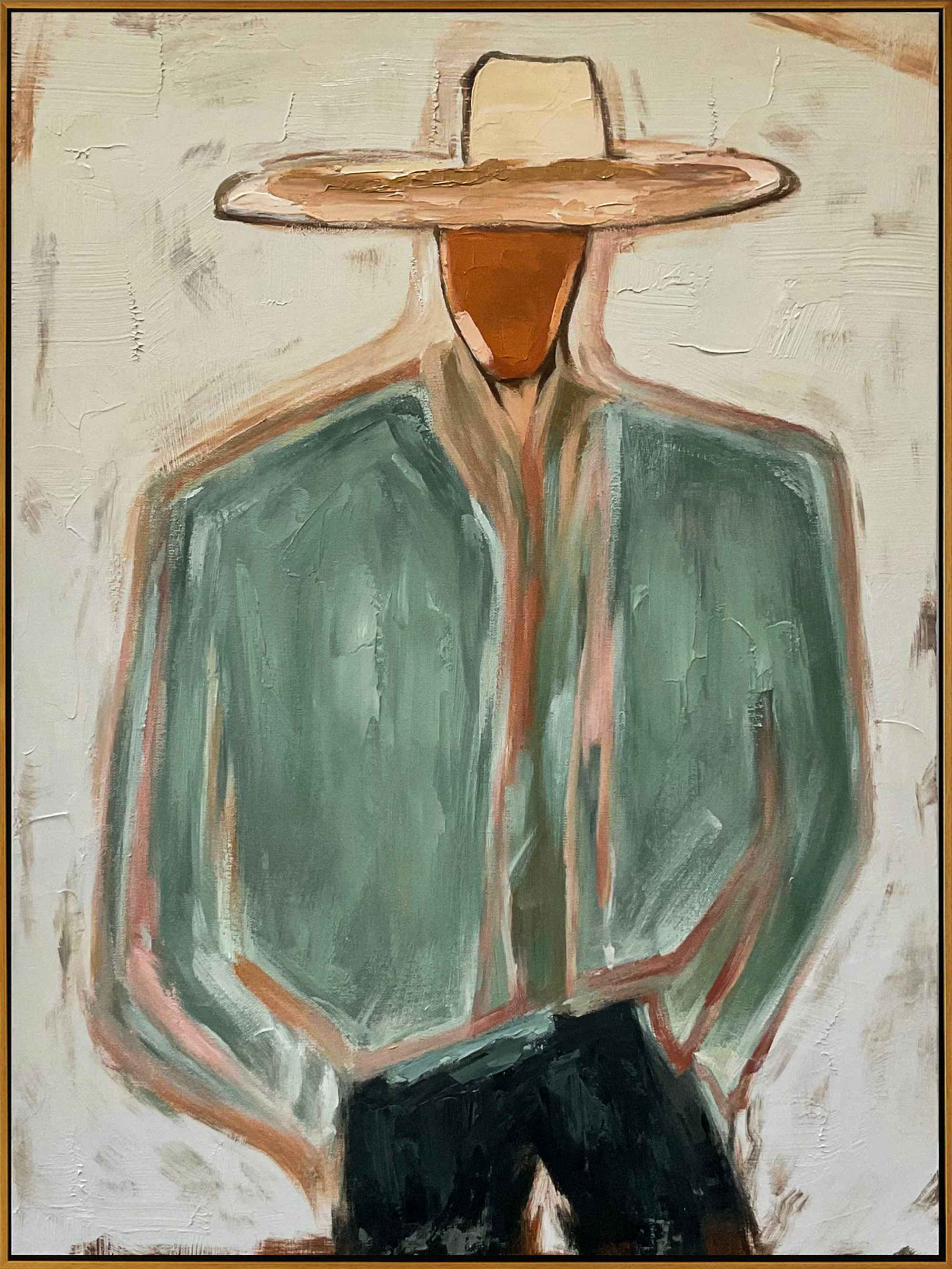 "Warm Desert Cowboy" – Expressive Sculptural Art | 3D Layered Sage Green & Ochre Canvas | Luxury Vertical Wall Art #PE 010