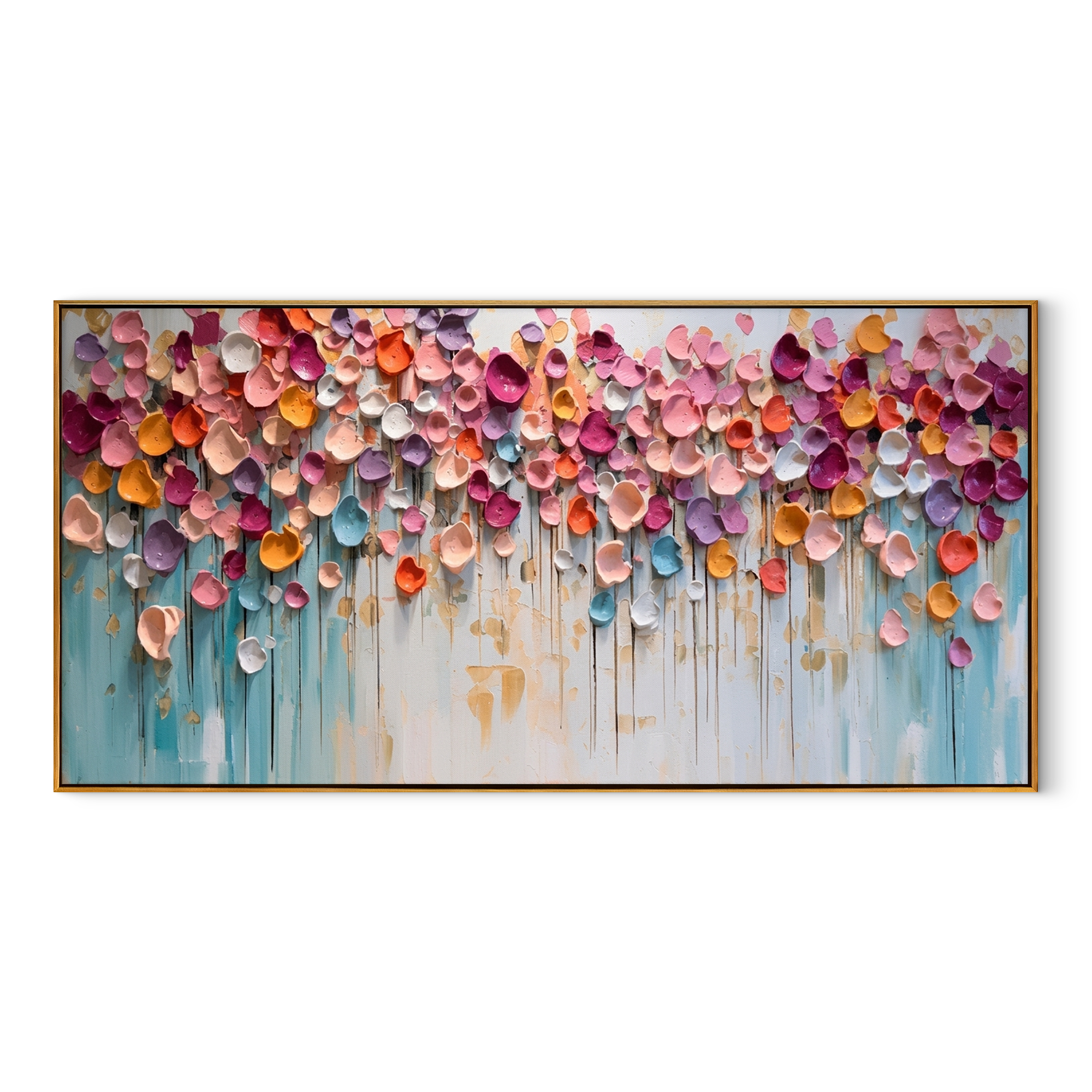 "Joyful Burst" – Modern 3D Impasto Abstract Petal Painting | Vibrant Horizontal Living Room Wall Art