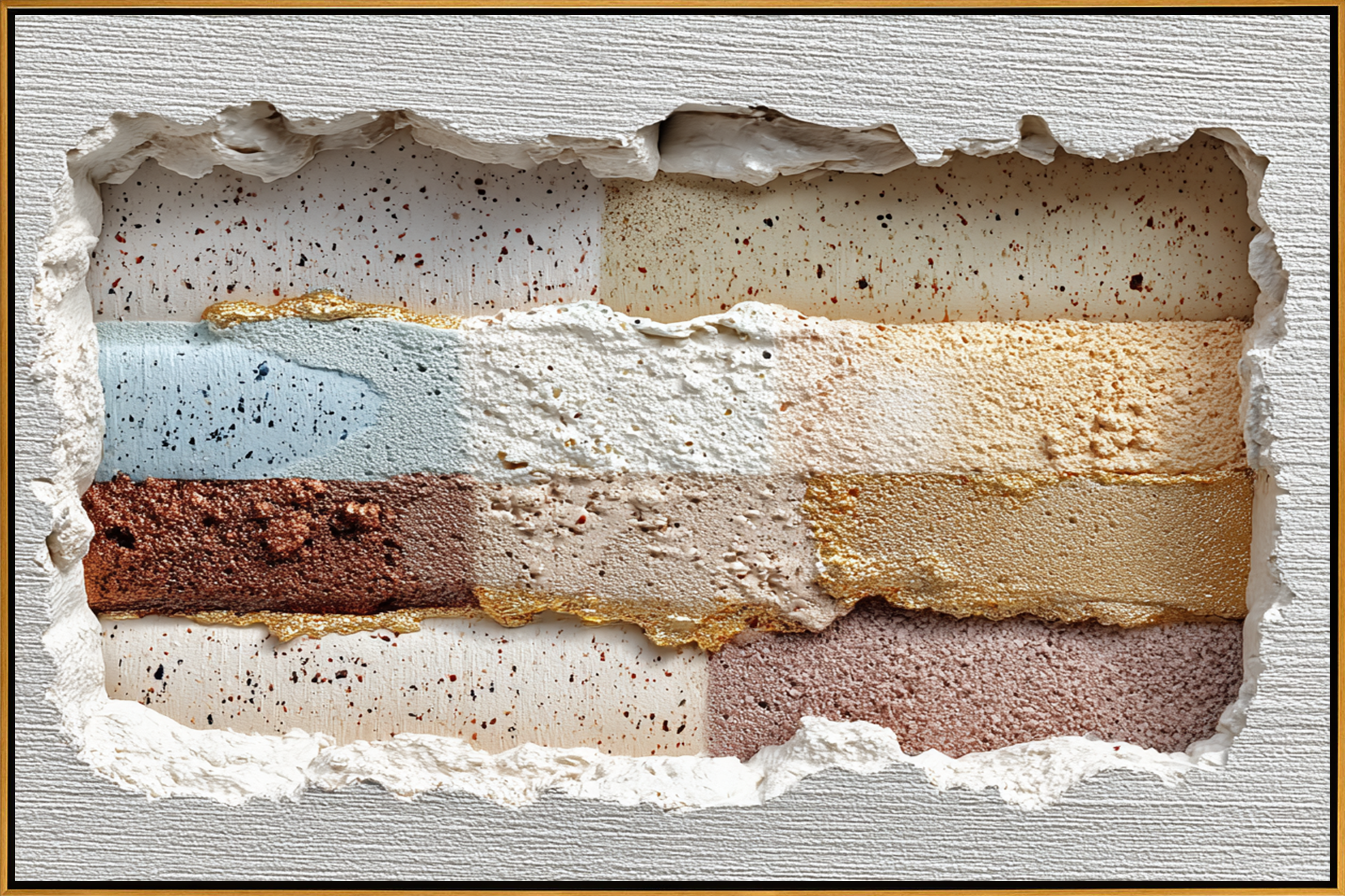 "Torn Paper Textures" – Tactile Mixed-Media Abstract Art | Earthy Brown, Blue & Gold Impasto Wall Decor | Contemporary Horizontal Art# PT 012