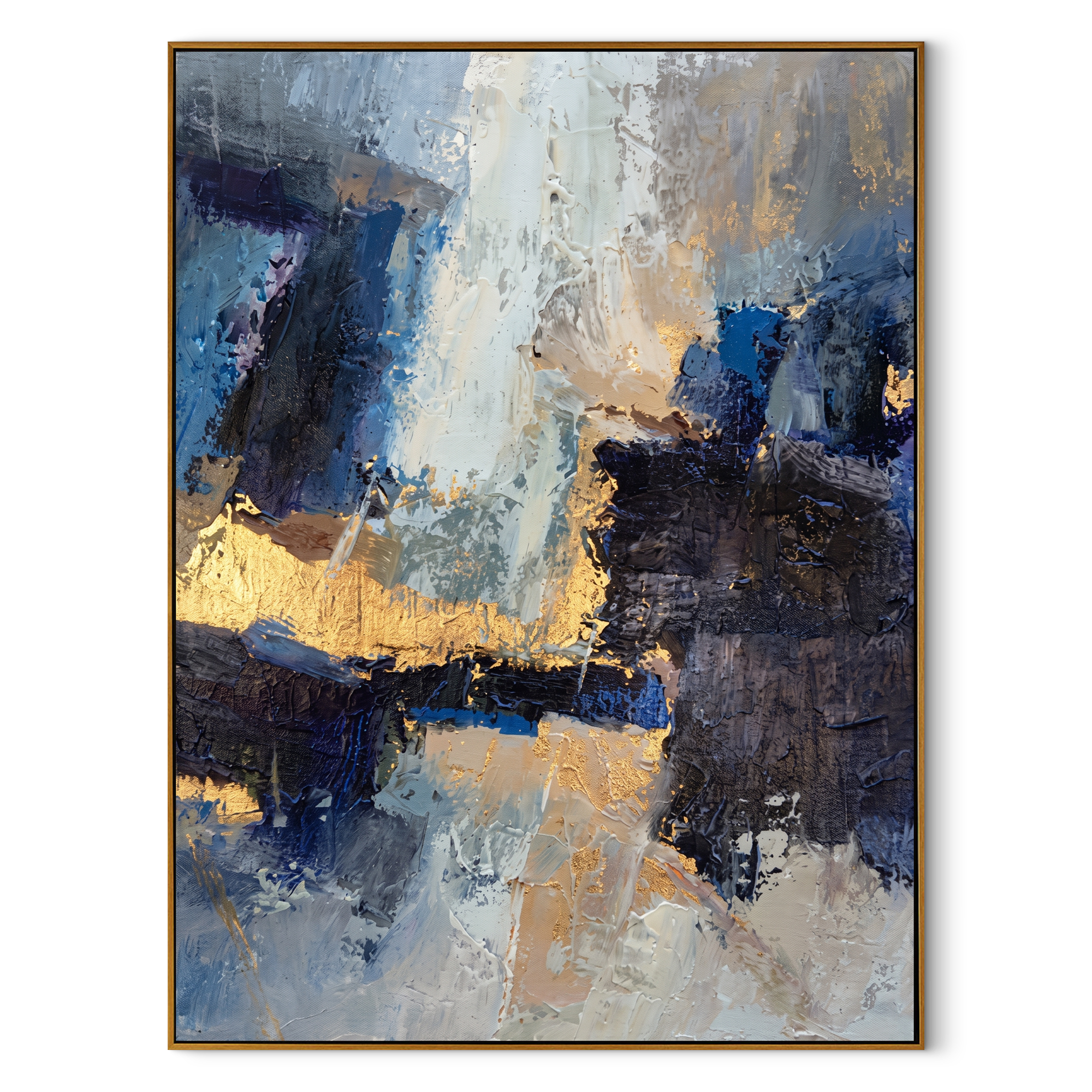 "Golden Abyss" – Modern Abstract Navy & Gold Impasto Oil Painting | Luxury Office Wall Art
