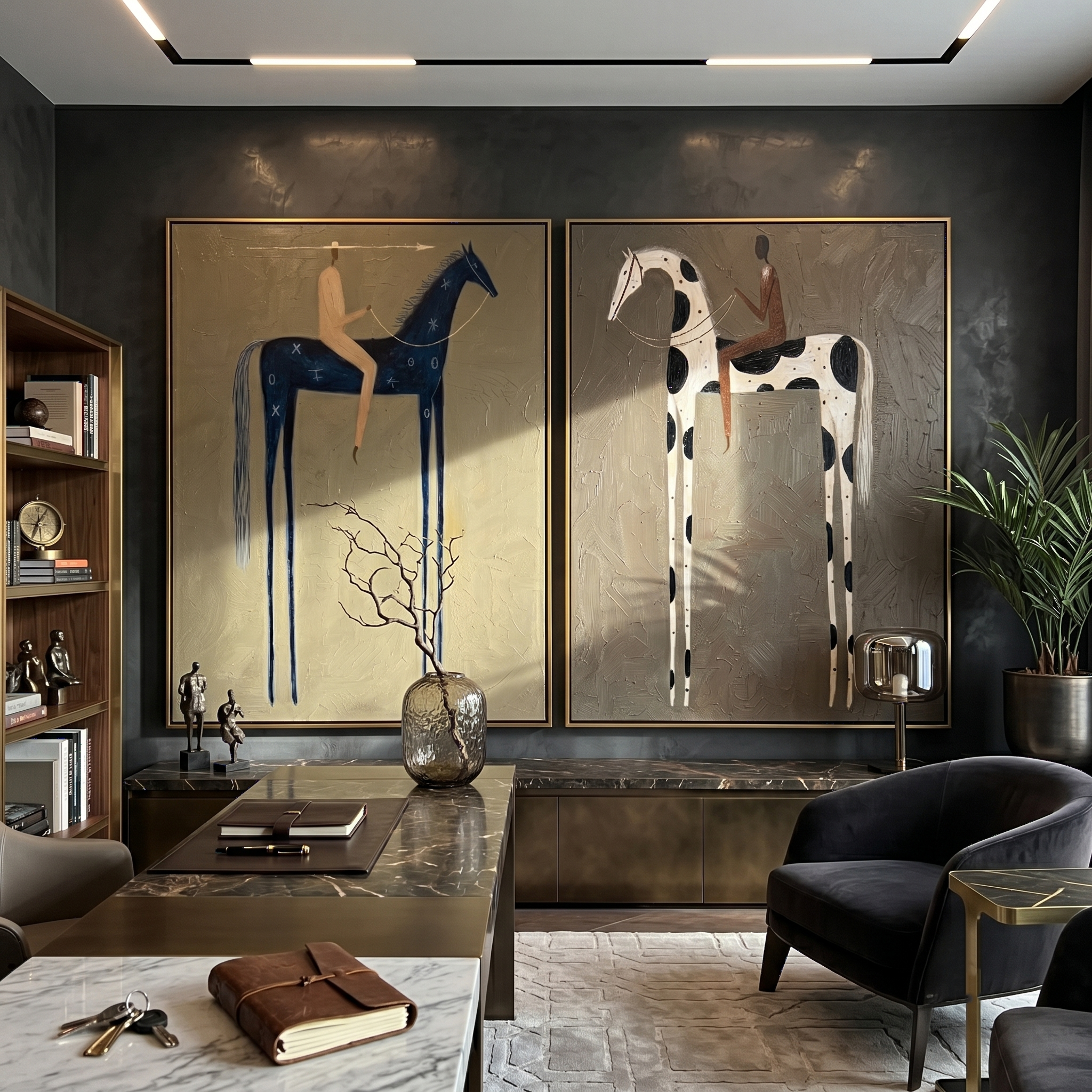 "The Last Map of Quiet Riders" — 3D Textured Abstract Western Rider Wall Art Set | Olive, Ivory & Umber Framed Diptych#VA623