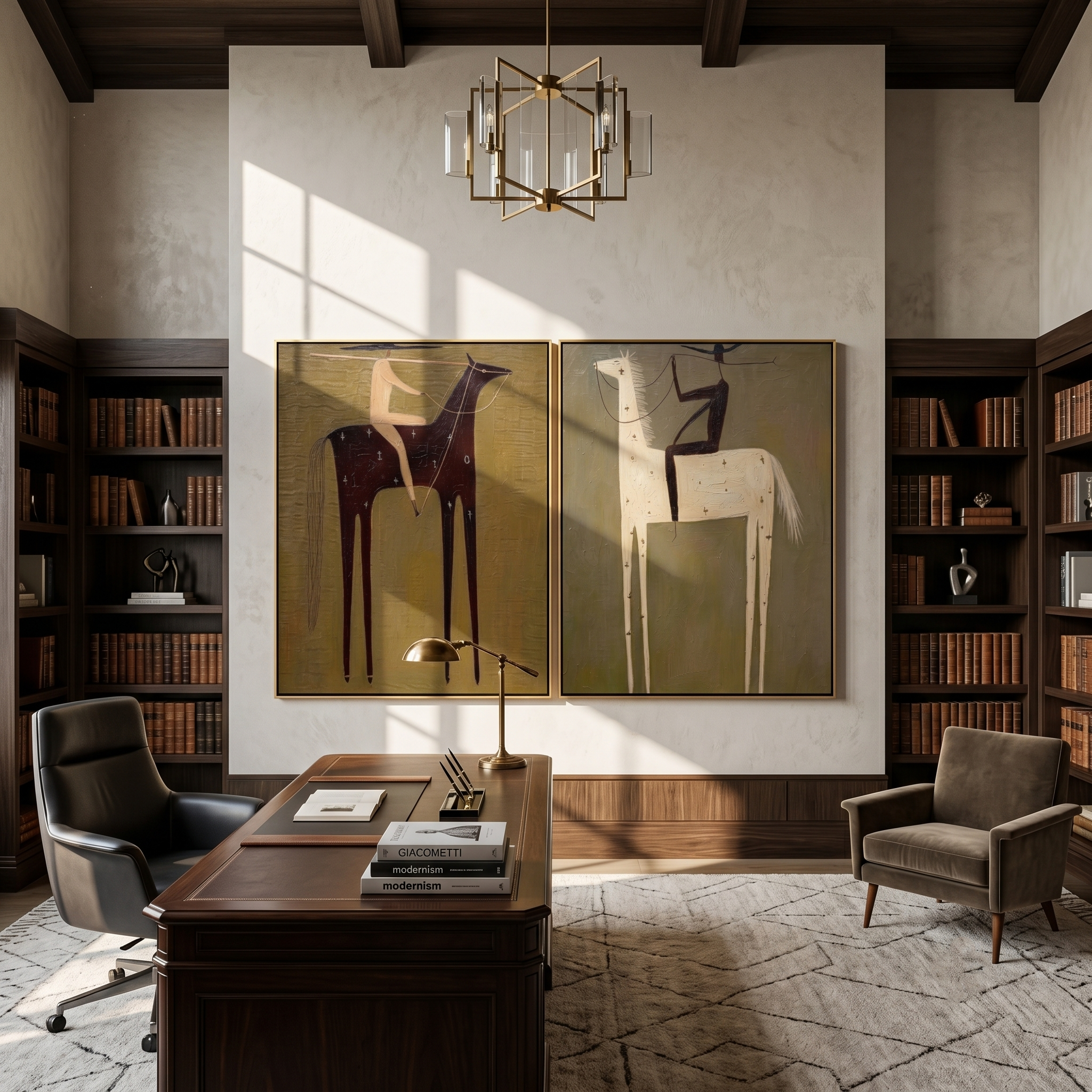 "The Archive of Vanishing Riders" — 3D Textured Abstract Western Rider Wall Art Set | Olive, Ivory & Umber Framed Diptych#VA628