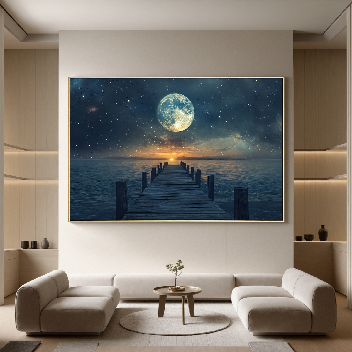 "Golden Shore" - Impressionist Landscape | Gold & Grey Seascape Art Statement Art